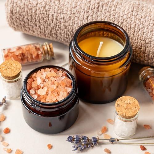 KEYWING KEYWING 4oz Small Glass Jars with Black Lids, 24 Pack Amber Empty Cosmetic Containers Round Glass Jar with Inner Liners for Lotions, Powders and Ointments