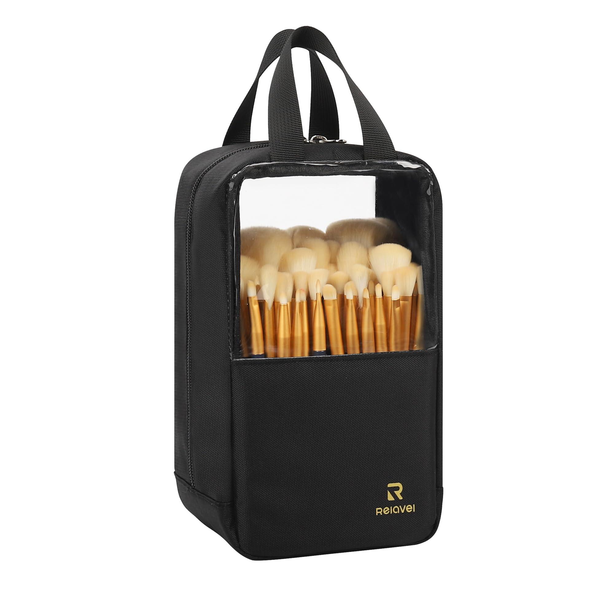 MONSTINA MONSTINA Makeup Brush Organizer Bag,Large Capacity Portable Stand-Up Makeup Brush Holder,Professional Artist Makeup Brush Sets Case Dust-proof TPU Transparent Clear