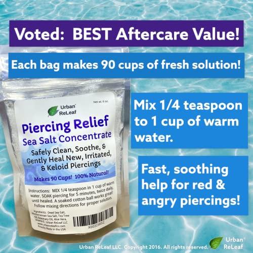 Urban ReLeaf Urban ReLeaf Piercing Relief Sea Salt Concentrate AFTERCARE 6 oz. Bag! Makes 90 Cups! Safely Clean, Soothe, Gently Heal Irritated & Keloid Bump Piercings. Dead Sea Salt, Tea Tree, Rosemary