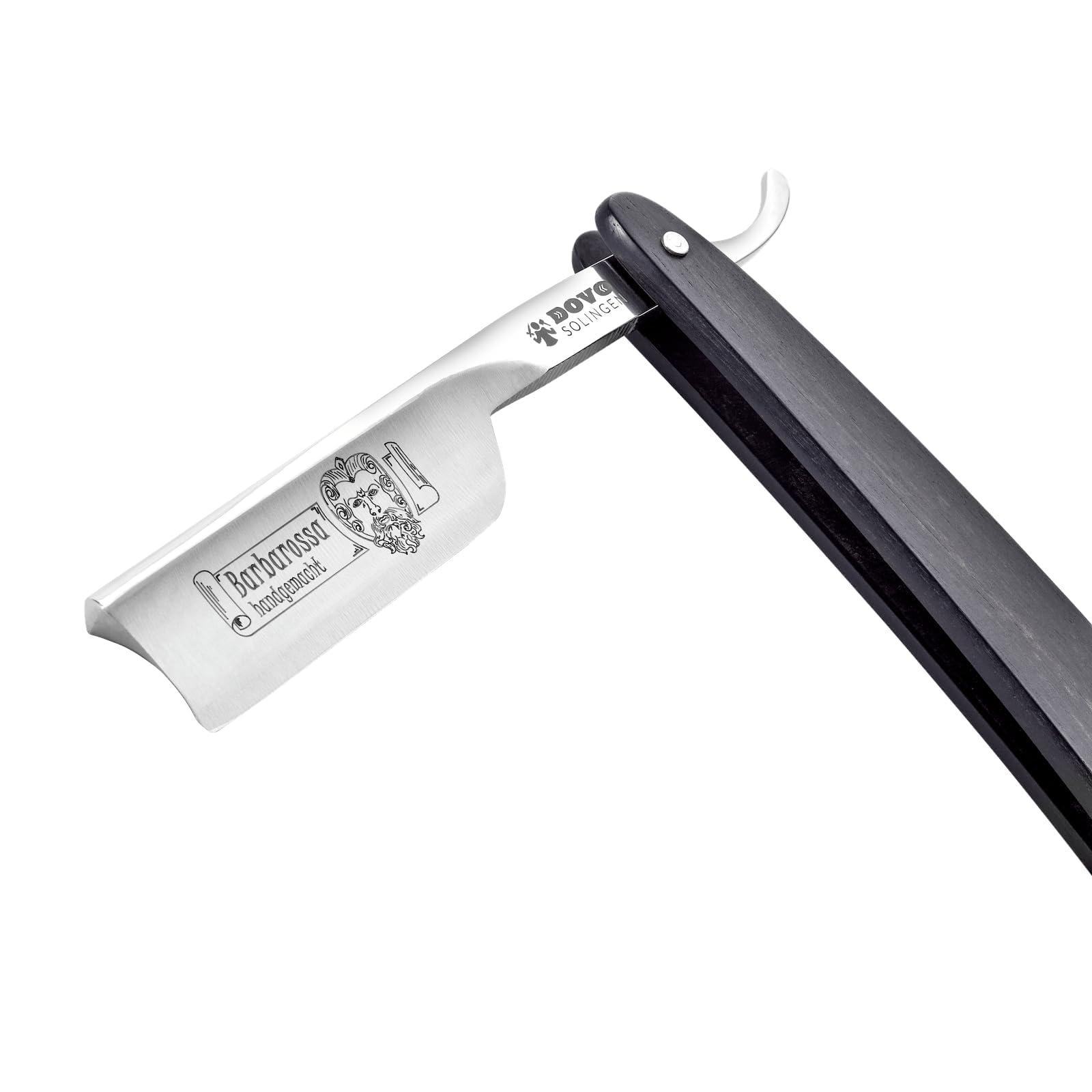 DOVO DOVO Barbarossa Moustache 46581 German Straight Razor | Carbon Steel | 5/8 Size | Full Hollow Ground | Round Point | Shortened Cutting Length | Ebony Wood Handle |, 1 ct.