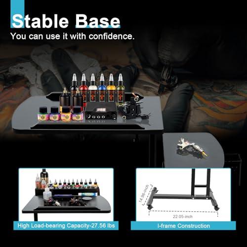 banborba Adjustable Tattoo Workstation, Portable Mobile Tattoo Salon Work Station Arm Rest Stand Desk Table Workbench Tray, Multi-Angle Adjustment Table Double Countertops for Tattoo Studios, Hair Salons