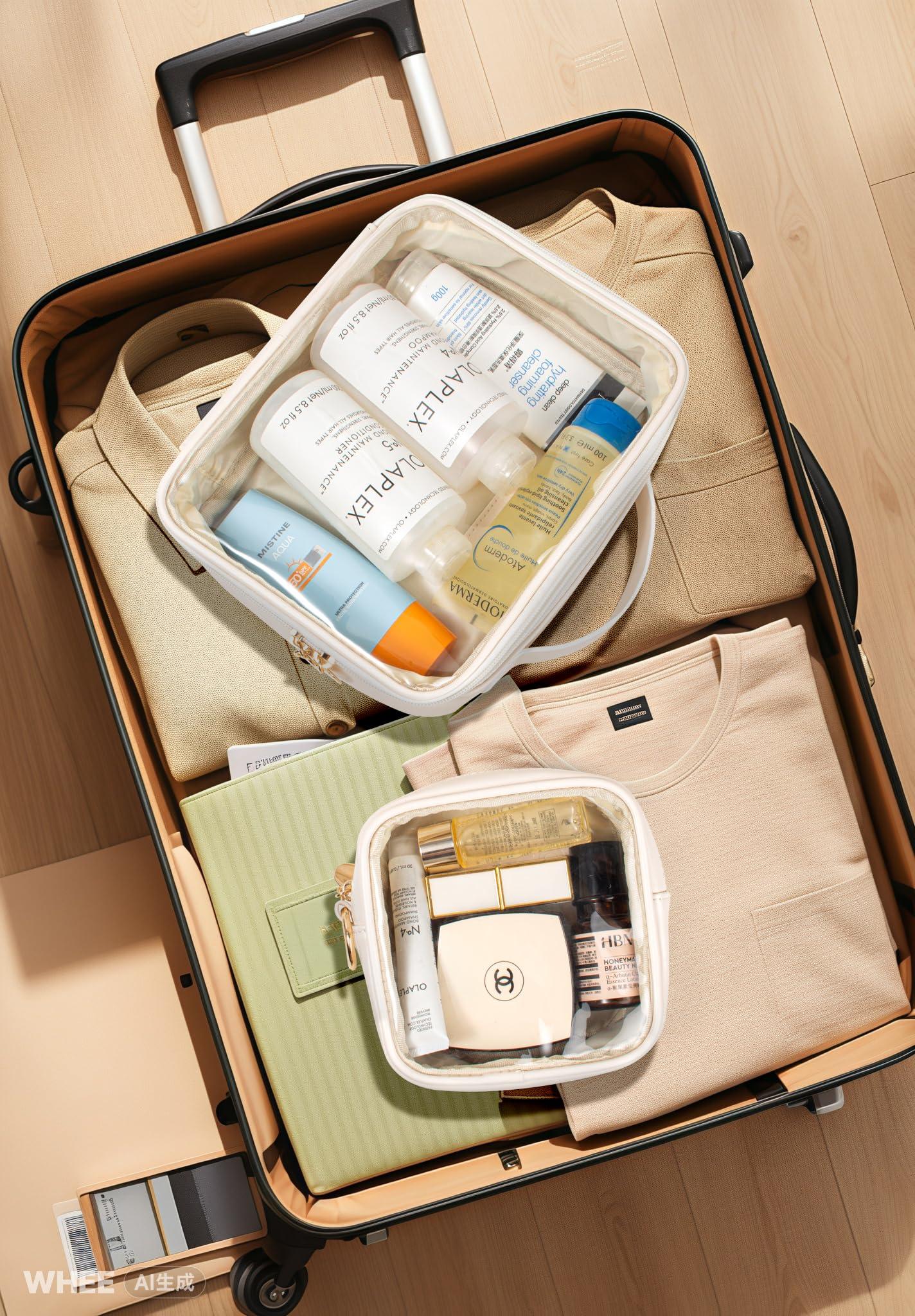 LETGO Clear Makeup Bags - Valentines Day Gifts for Her-TSA Approved Toiletry Bag with Handle Large Opening,Clear Toiletry Bags for Traveling Travel Essentials Travel Size Toiletries Accessories(Large White)