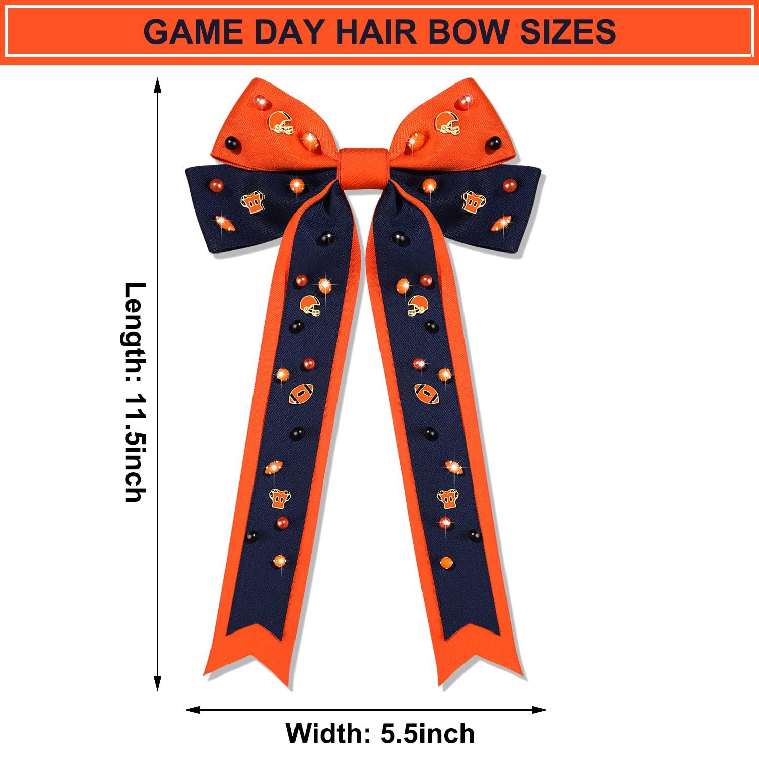 mokkia Game Day Hair Bows for Women Football Hair Bows Clips Silky Satin Sport Race Game Day Hair Ribbons Game Day Football Accessories Outfits Orange Spirit Day Accessories Gifts (Pattern F)