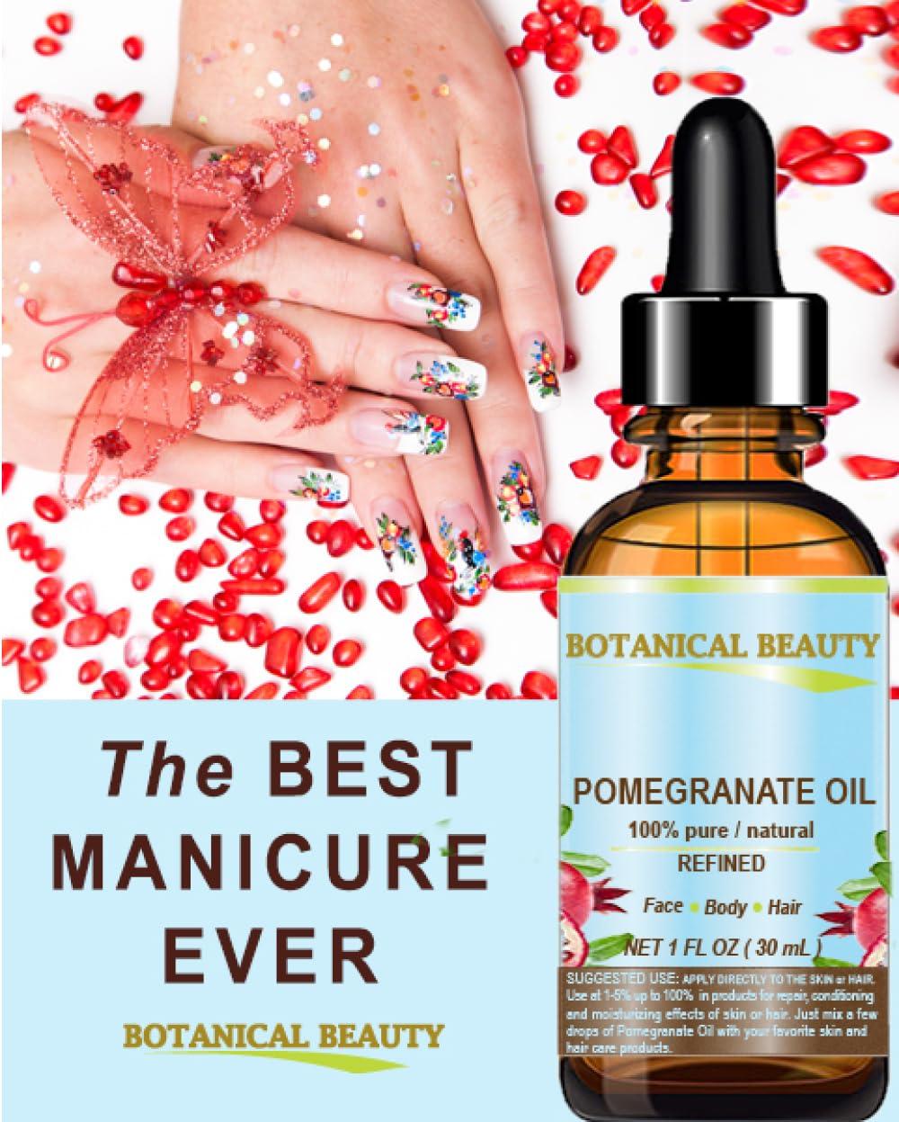 Botanical Beauty POMEGRANATE OIL 100% Pure Natural Refined Cold-pressed Carrier oil 4 Fl oz 120 ml for Face, Skin, Body, Hair, Lip, Nails. Rich in vitamin C by Botanical Beauty