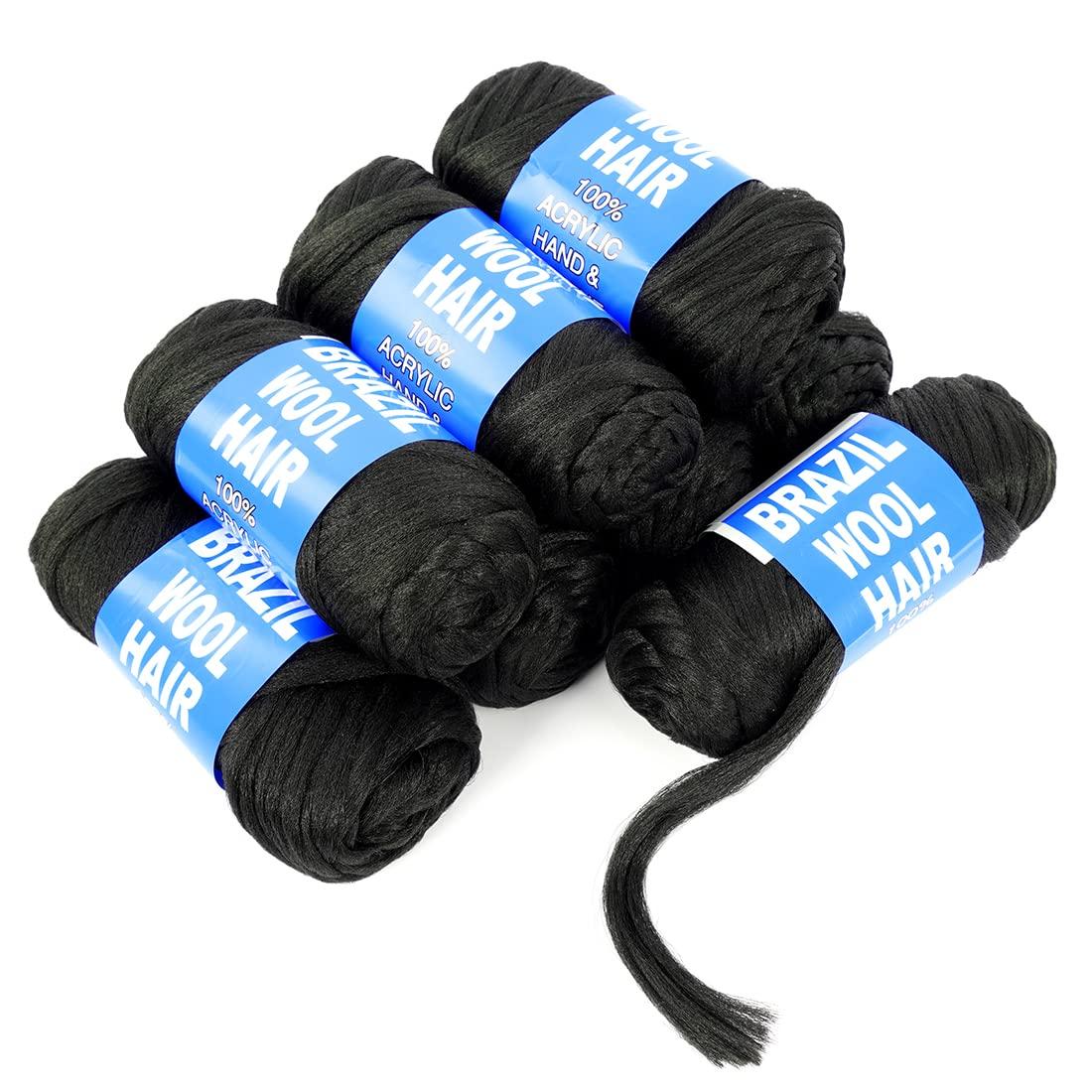 Youngther Brazilian Wool Hair Yarn for Braids 100% Brazilian Wool Hair Acrylic Yarn for African Braids/Spring Twist/Faux Locs/Wraps with Crochet Hook(8 Roll, Natural Black)
