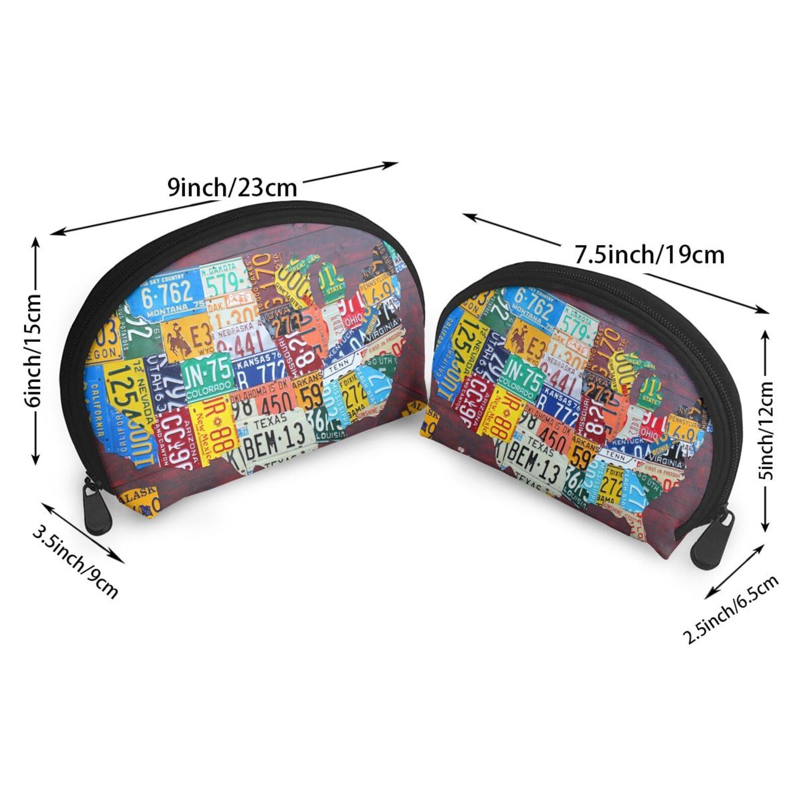 AMAZWI AMAZWI License Plate Map 2 Pcs Cosmetic Bags Portable Bag Clutch Pouch Travel Purse With Zipper Handbag Organizer,Unisex
