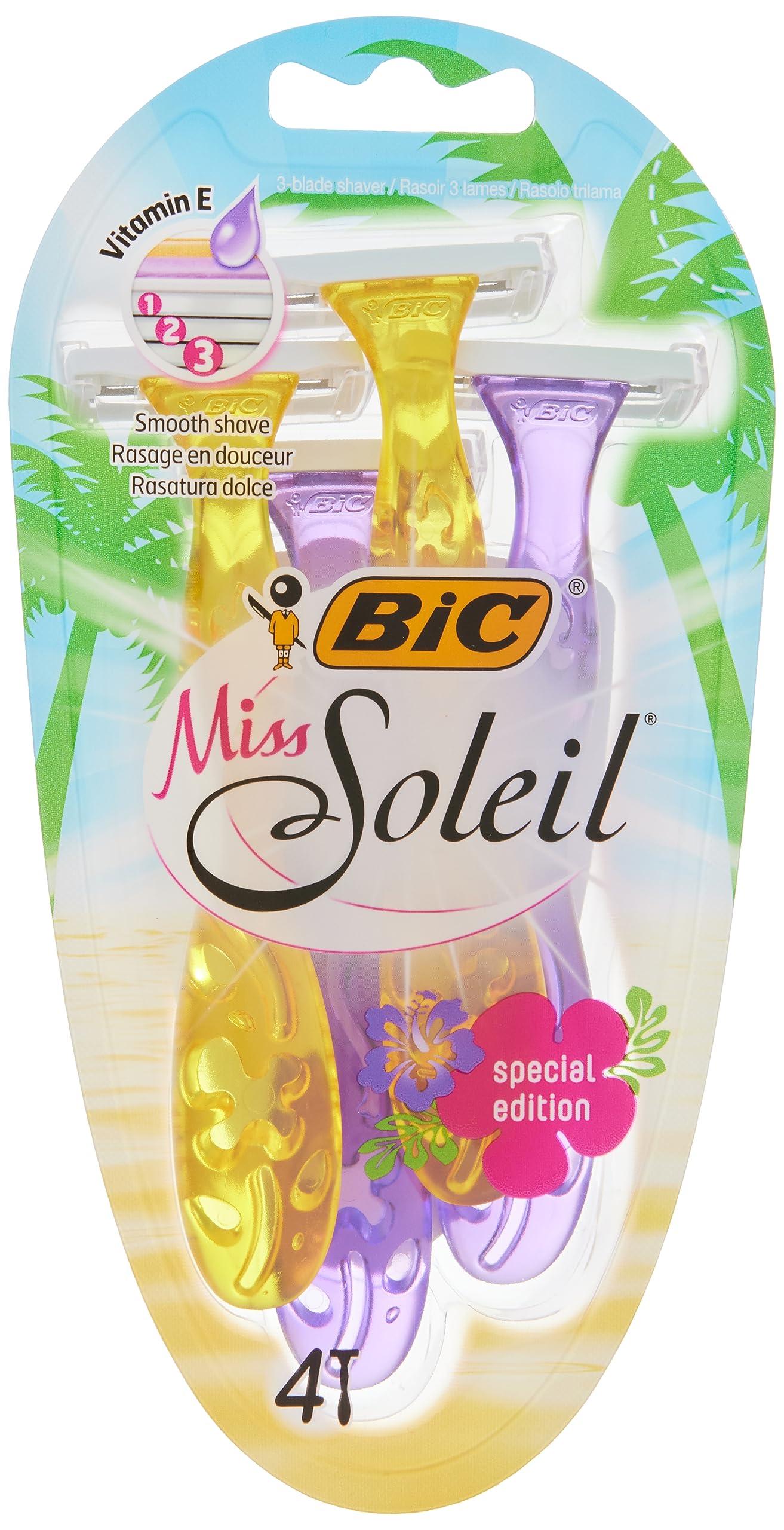 BIC BIC Miss Soleil disposable razors for women, 3 x 4 pack of disposable razors with 3 blades each, with vitamin E for a gentle shave, special edition