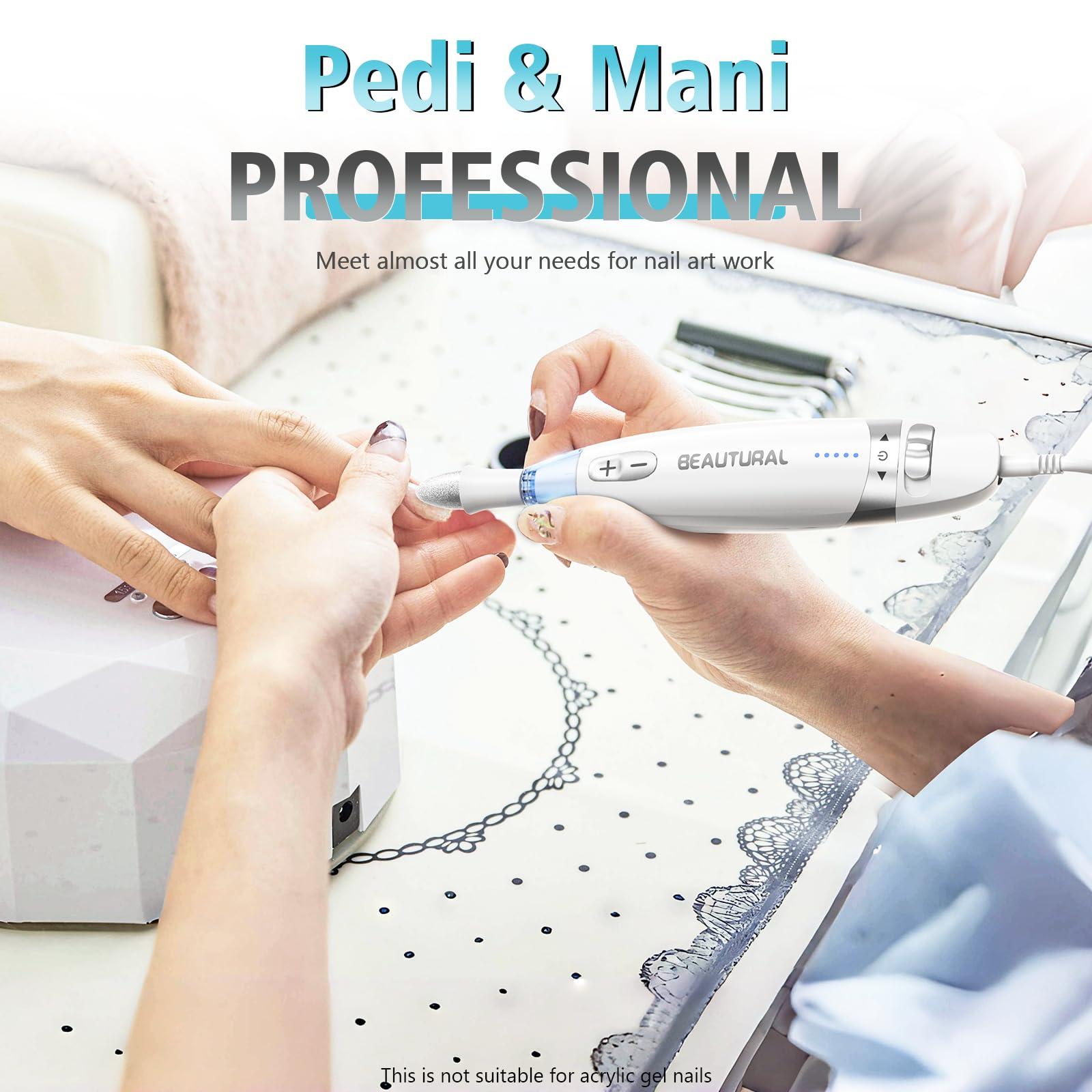 BEAUTURAL BEAUTURAL Professional Nail Drill Kit, Electric Nail File Set Machine with 10 Attachments & 20 Sanding Bands, Efile Manicure Pedicure Tools With Storage Case, LED light [Not Rechargeable and Cordless]