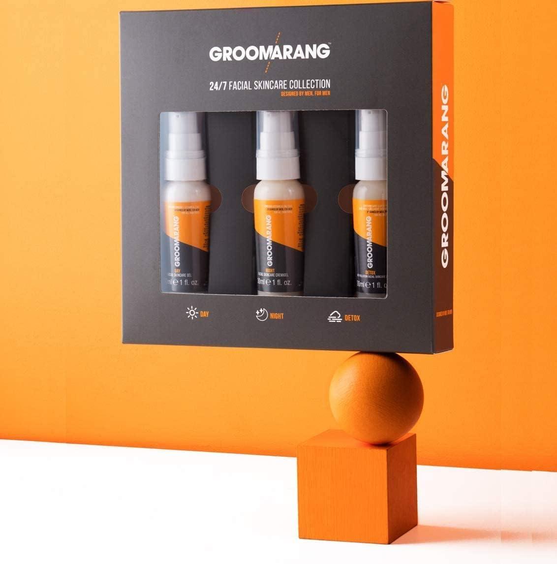 Groomarang Mens Moisturiser Gift Set GROOMARANG 24/7 Mens Skincare Gift Set x3 Vitamin Enriched Moisturising Creams for 24/7 Protection - Day, Night & Detox With Ginseng, Aloe Vera & Collagen