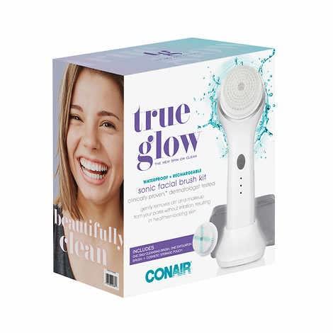 Conair Conair True Glow Sonic Facial Brush Kit, Waterproof and Rechargeable with 2 Brush Heads and Cosmetic Storage Pouch