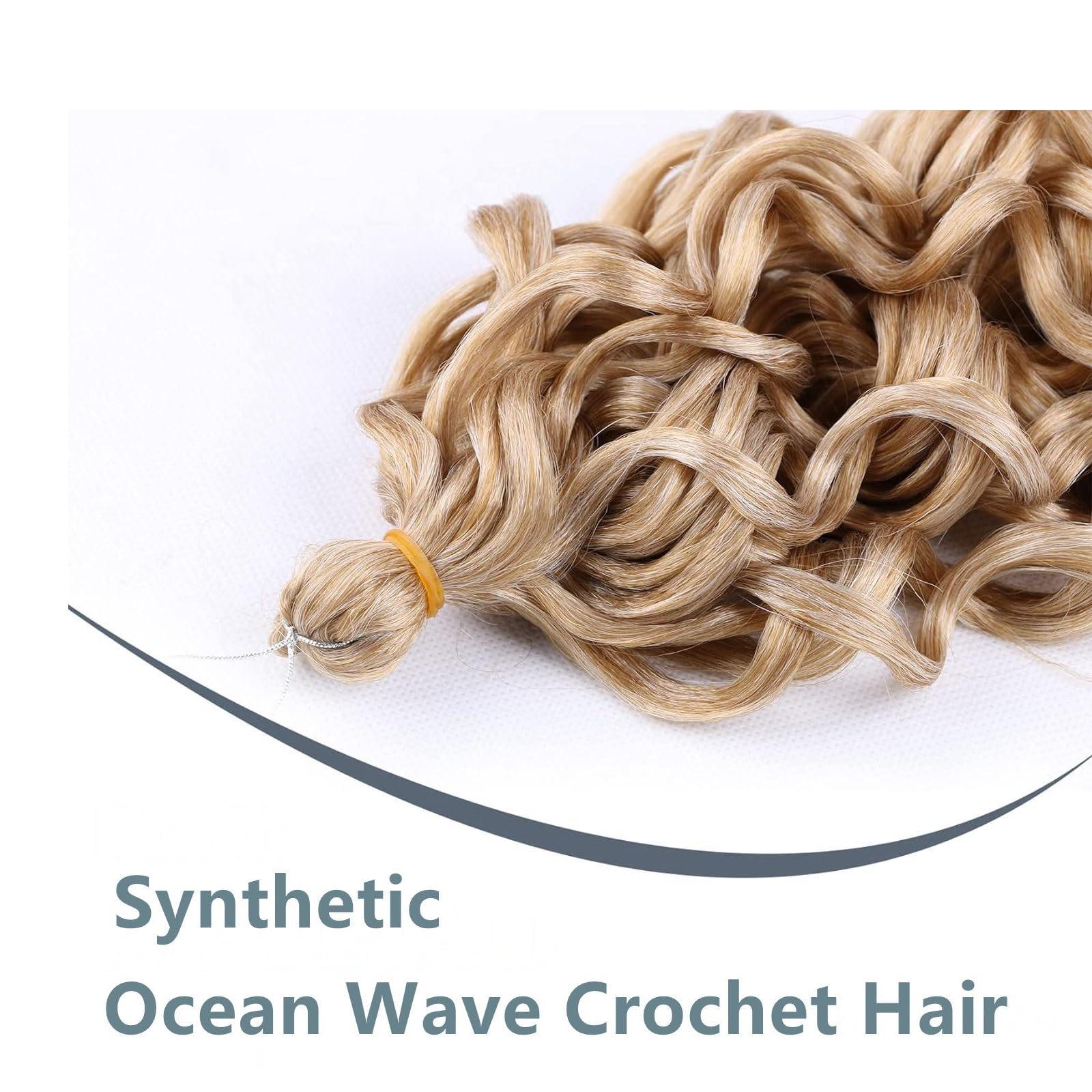 RIBONI Curly Crochet Hair for Black Women Golden Blonde Deep Wave Braiding Hair Blonde Synthetic Bohemian Crochet Braid 20 Inch 3 Packs Ocean Wave Crochet Hair Extensions