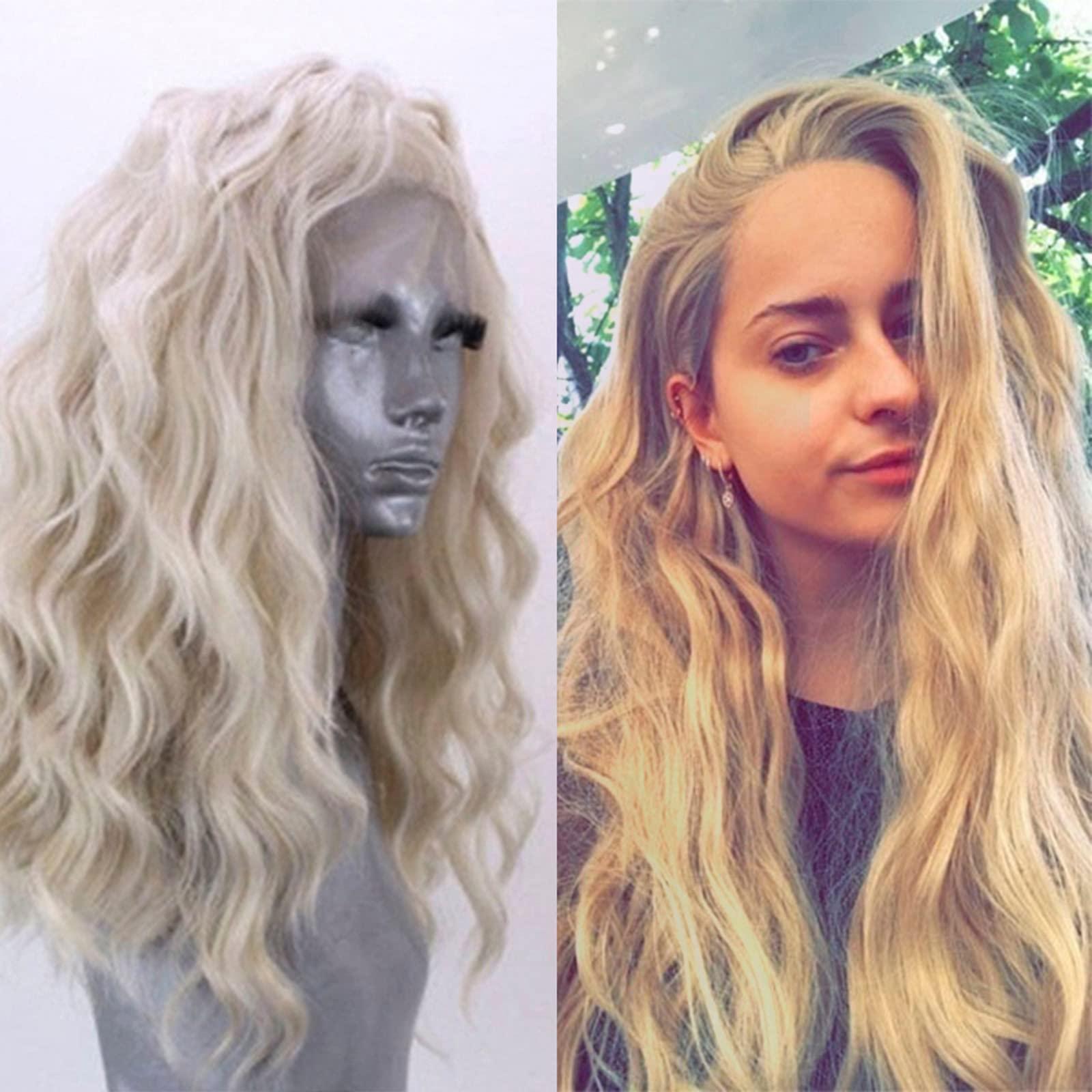 Generic Water Wave Lace Front Wigs,Lace Closure Wigs Synthetic Hair Green Wig Glueless Wigs Daily Party Use