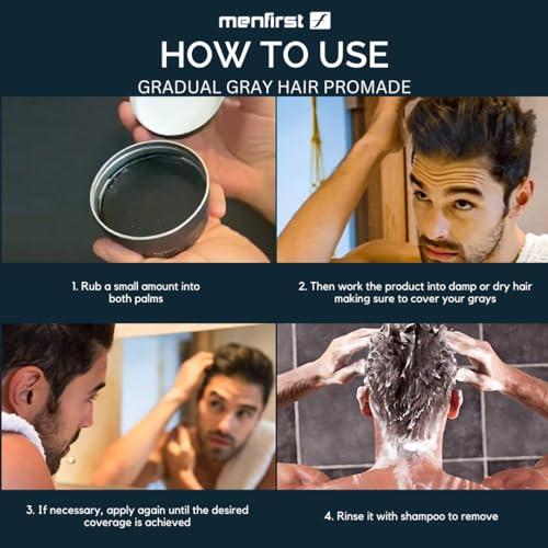 MENFIRST MENFIRST Gradual Gray - Good Bye Gray Hair- 3-in-1 Shampoo, Conditioner, Beard Wash, Beard Balm and Hair Pomade for Dark Shades - 5 Pack Bundle