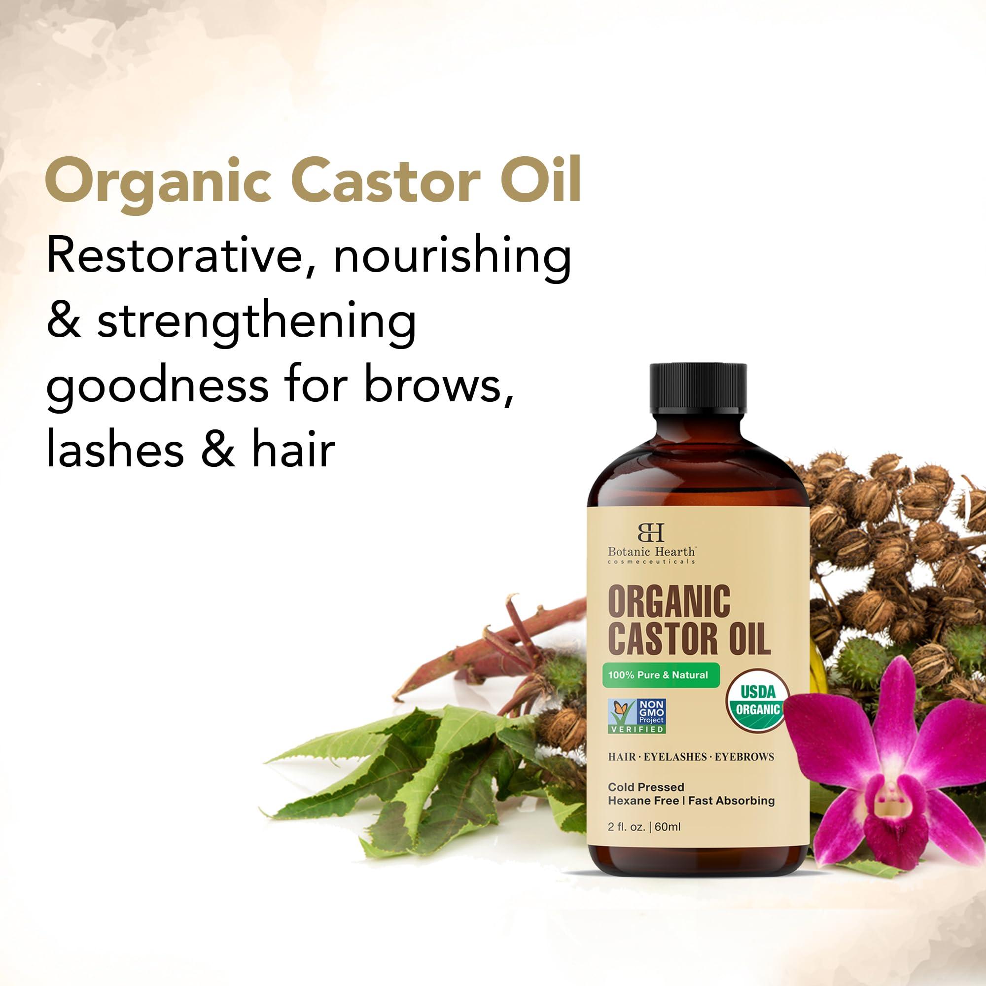 Botanic Hearth Botanic Hearth Castor Oil (2 fl oz) | USDA Certified Organic | 100% Pure & Hexane Free | Cold Pressed |Promotes Growth for Eyelashes, Eyebrows & Hair | Includes Eyebrow & Eyelash Brush