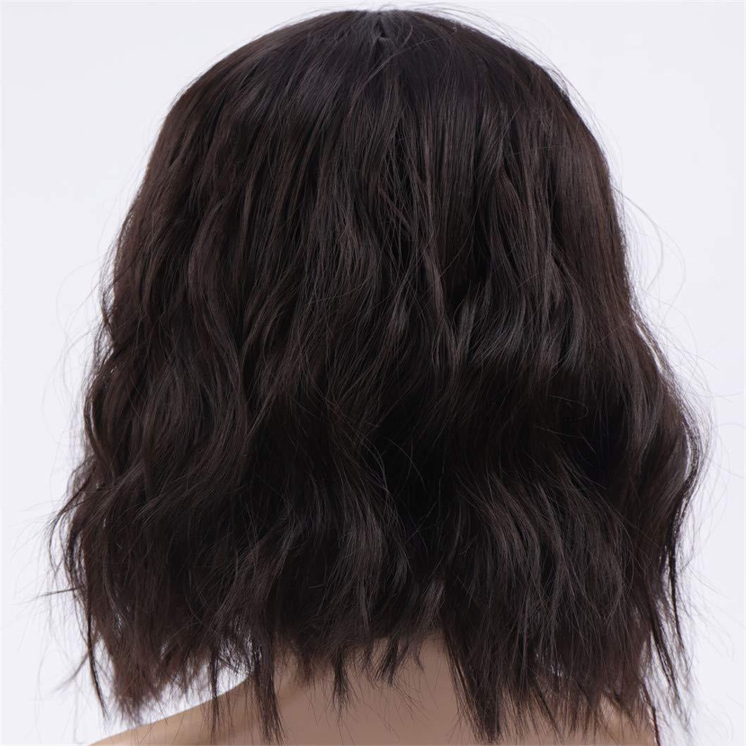 SSJFZM Short Water Wave Wigs Synthetic Bob Wig Hair With Neat Bang Bulk Hair For Black Women Pink Brown Blue Purple For Choose Brown-black 14inches