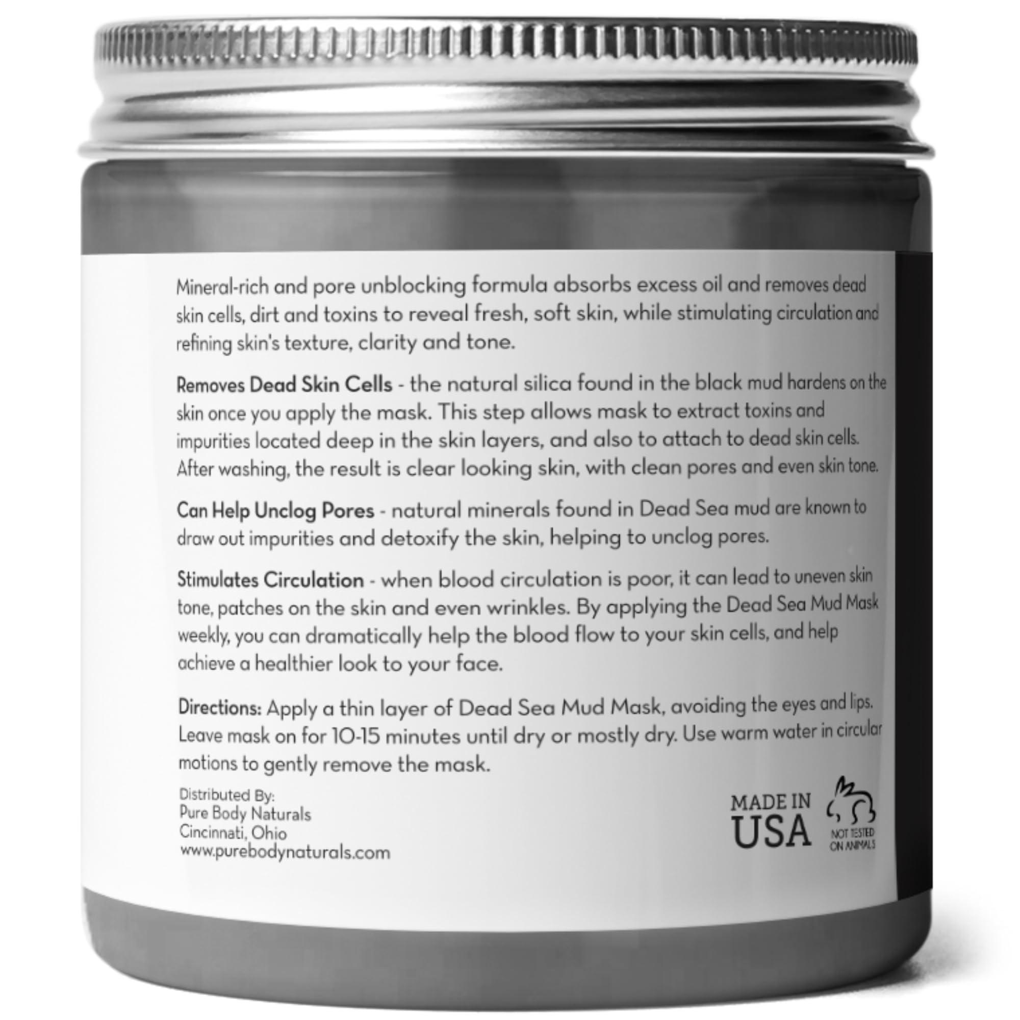 Pure Body Naturals Pure Body Naturals Dead Sea Mud Mask - Face Mask and Body Mud for Acne, Blackheads, and Oily Skin - Facial Self Care for Men and Women - Minimize Pores with Deadsea Mud, Clay, Charcoal - 8.8 Ounce