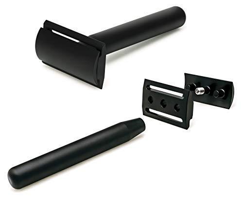 Standard Razors Standard Razors Aluminum Double Edge Safety Razor - Deep Black | Premium Razors for Men | Three Piece Double Edge Razor | Modern Design, Classic Shave