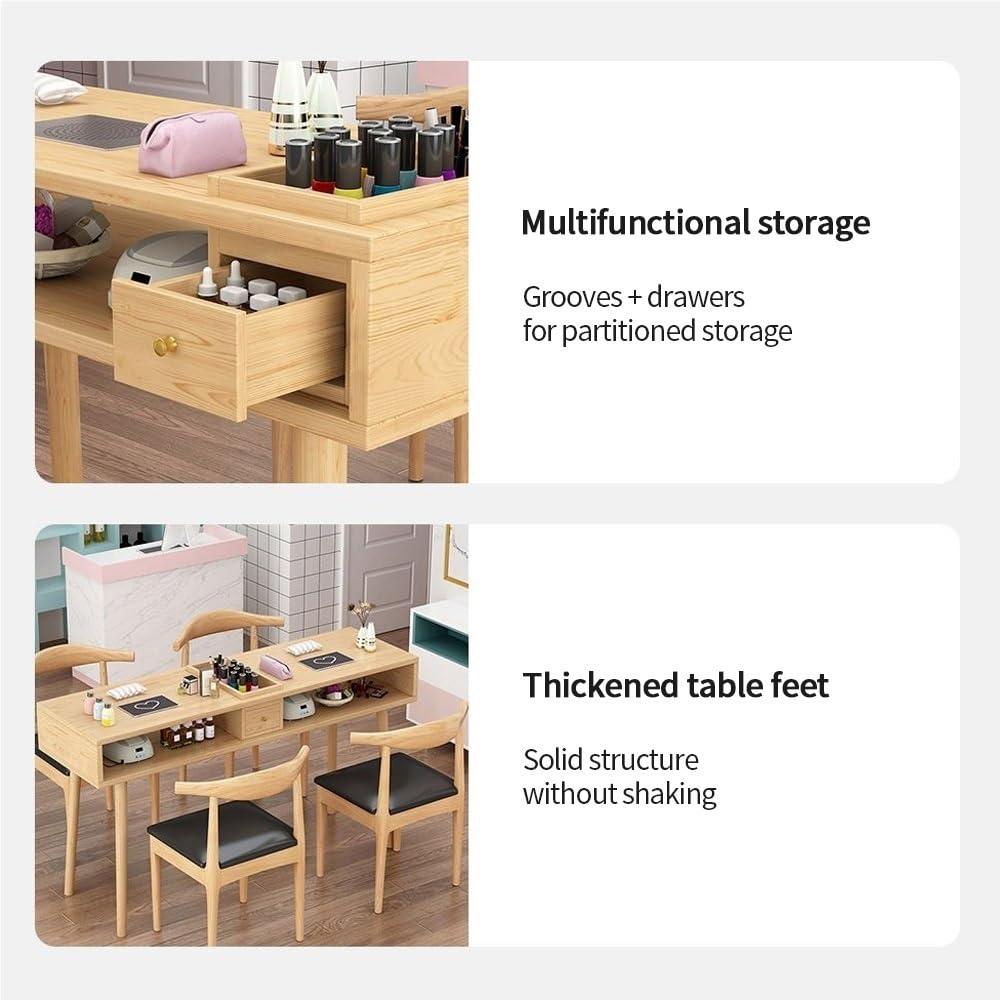 HJAGDJ HJAGDJ Modern Nail Desk with Dust Collector, Nail Table for Nail Tech, Manicure Table with Grooved and Drawer, Solid Wood Double Layer Nail Station, Beauty Salon Nail Tech Desk(39.3in/100cm)