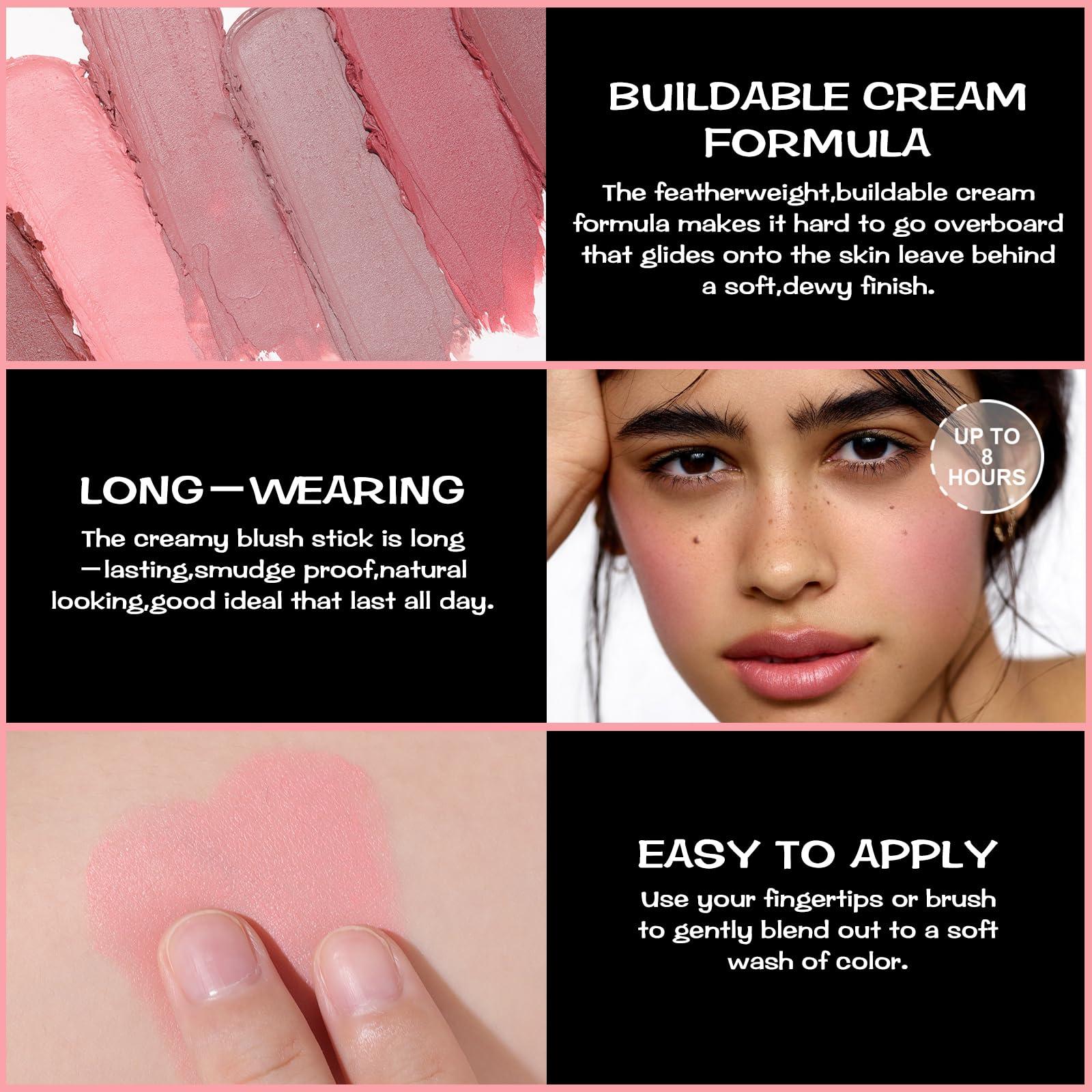 FOCALLURE FOCALLURE Cream Blush Makeup,Buildable Blush Stick for Cheeks,Matte and Dewy Finish,Long Wearing,Easy Application,Lightweight Multi Stick,BABY PINK