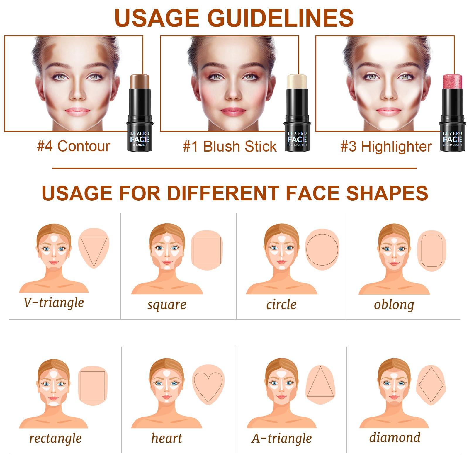 Lezero 3Pcs Cream Contour Stick Makeup Kit, Shades with Highlighter Stick, Blush Stick and Bronzer Stick for Sculpt the Cheeks and Body, Long Lasting,Waterproof, Dewy & Matte Finish, LIGHT(#01,03,04)