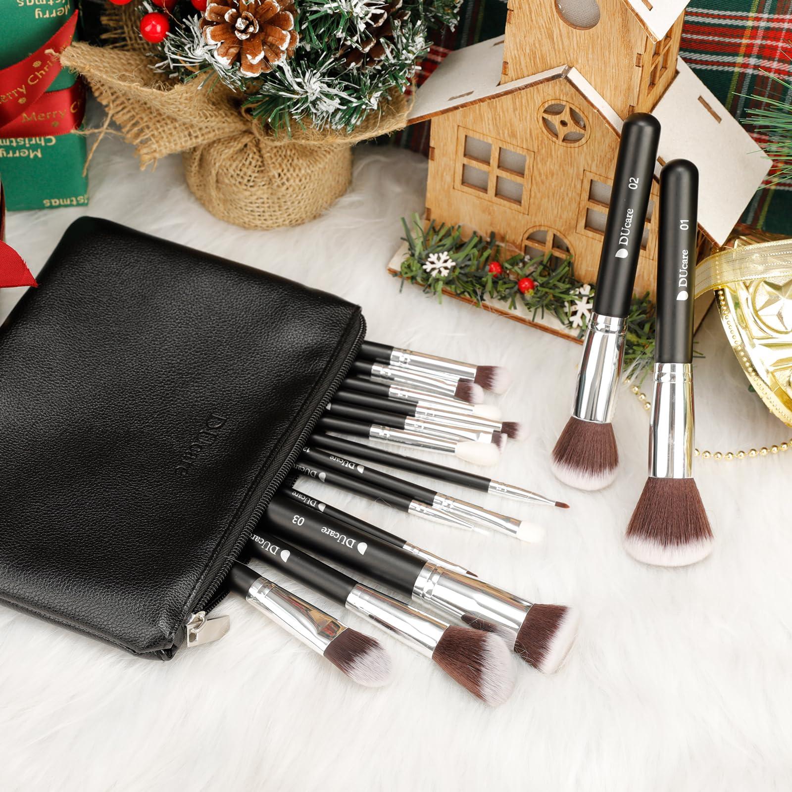 DUcare DUcare Makeup Brushes with Bag,15Pcs Makeup Brush Set Christmas Gift Travel Kabuki Foundation Blending Blush Eyeliner Shadow Brow Concealer Brushes Kit Black