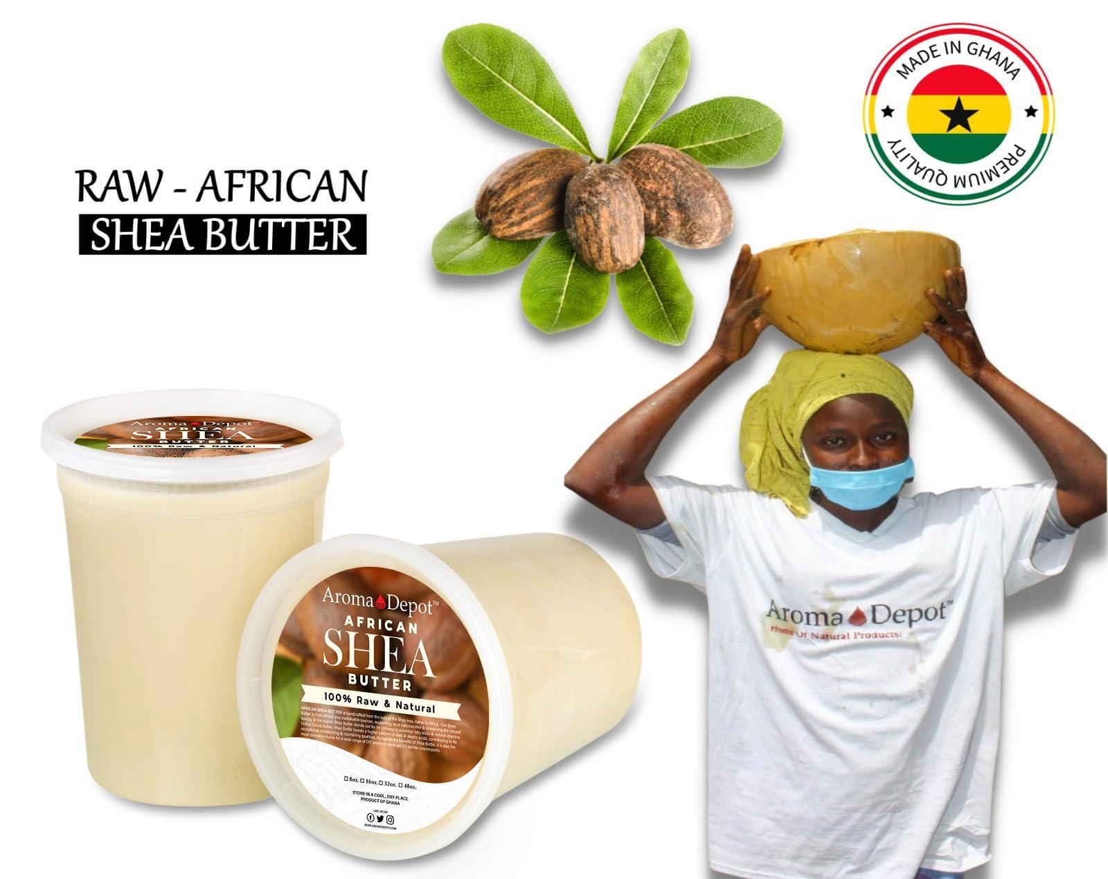 Aroma Depot Raw African Shea Butter 8 oz. Container Ivory/White Grade A 100% Pure Natural Unrefined Fresh Moisturizing. Ideal for Dry and Cracked Skin. Can be use in Body, Hair and Face. (3 PACK)