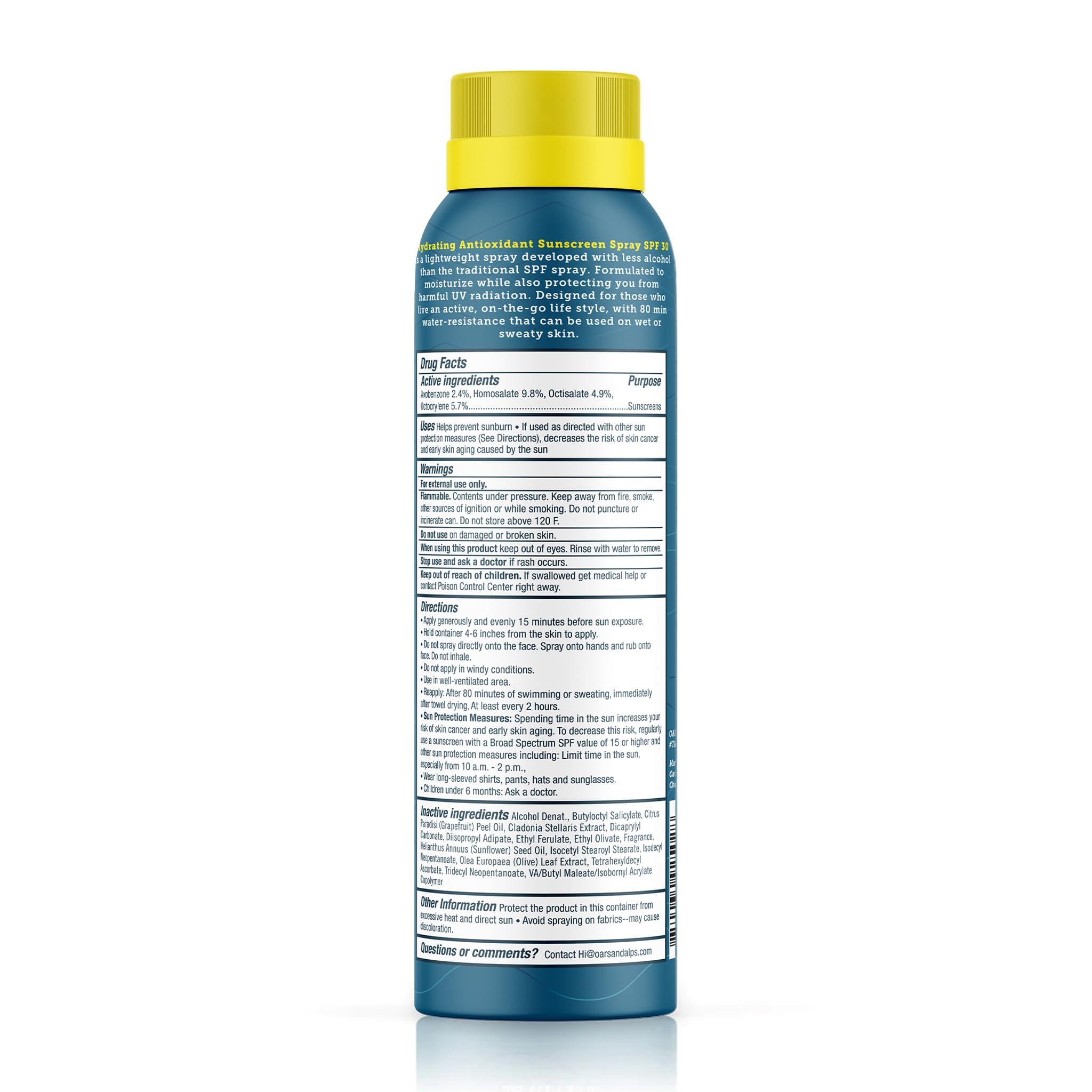 Oars + Alps Oars + Alps Hydrating SPF 30 Sunscreen Spray, Infused with Vitamin C and Antioxidants, Water and Sweat Resistant, 6 Oz, 2 Pack