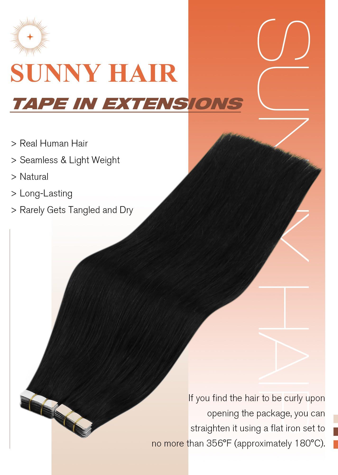 Sunny Hair Sunny Hair Tape ins Human Hair Extensions Black Girl 14inch Jet Black Tape in Extensions Invisible Tape in Hair Extensions Human Hair Black Straight Tape in Hair Extensions Add Volume 50g 20pcs