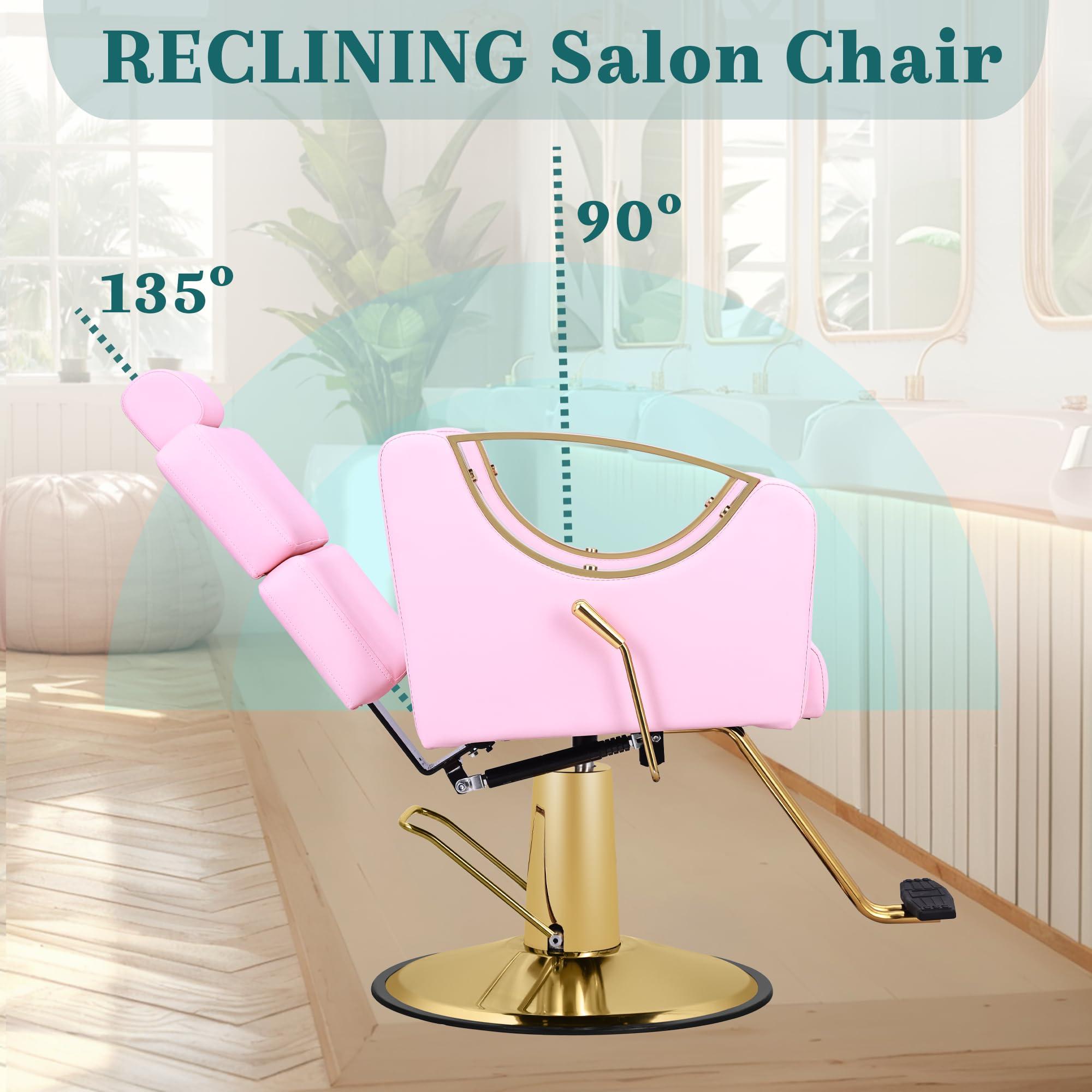 Hicomony Hicomony Pink Salon Chair Barber Chair, Professional Hydraulic Styling Hair Chair for Hair Stylist, 360 Degree Swivel Stylist Chair for Barbershop Home