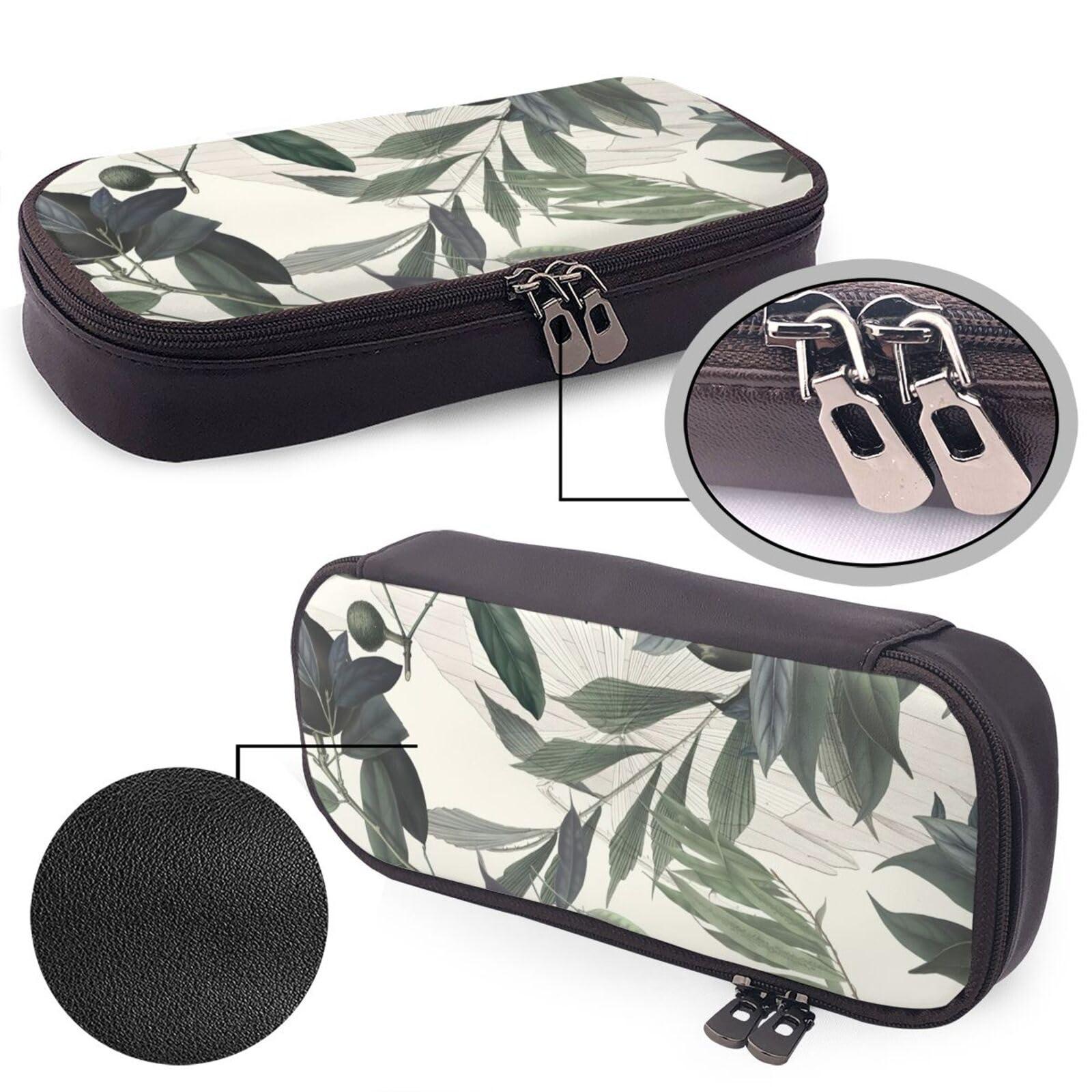 YHBLYKXP YHBLYKXP Cute palm tree leaves print Leather Flap Pencil Case,Toiletry Organizer,Zipper Coin Purse, Black