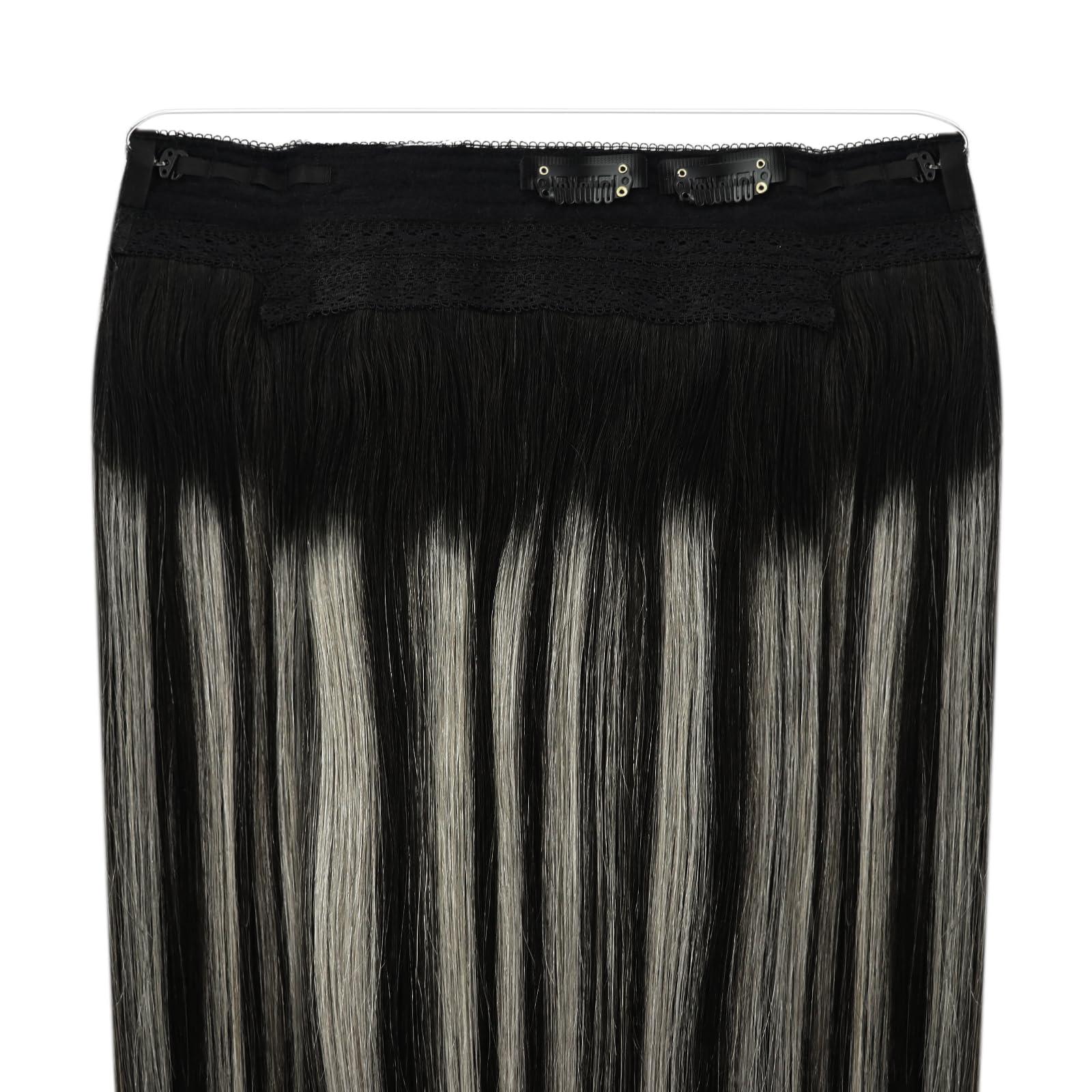 YoungSee YoungSee Wire Human Hair Extensions Ombre Black Wire Real Hair Extensions Black Ombre Silver Balayage Wire Couture Hair Extensions Black Hair Wire Extensions No Damage to Natural Hair 18Inch 80G