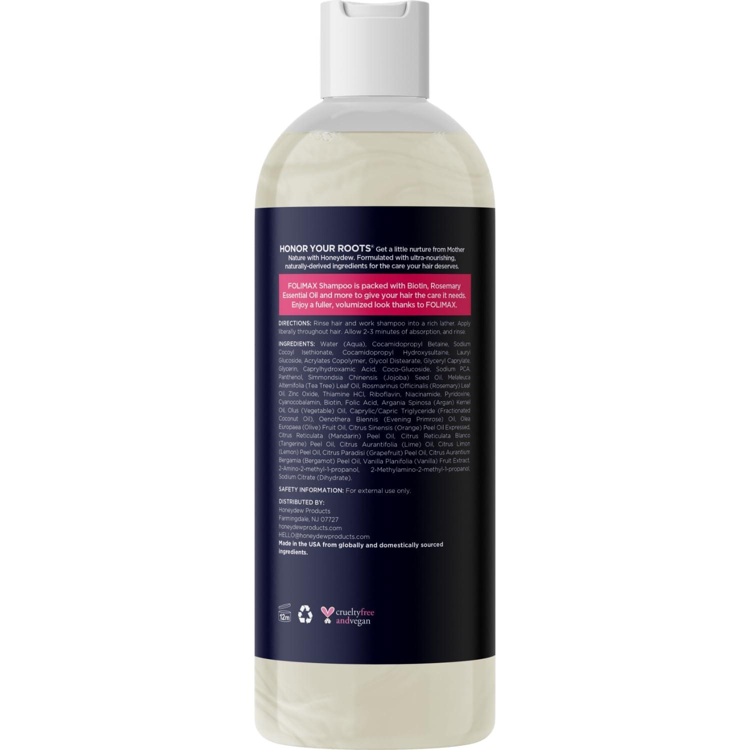 HONEYDEW Biotin and Rosemary Shampoo for Thinning Hair - Sulfate Free Biotin Shampoo for Men with Hair Thickening Essential Oils - Deep Cleansing Volumizing Shampoo for Thin Hair with Zinc and Tea Tree Oil