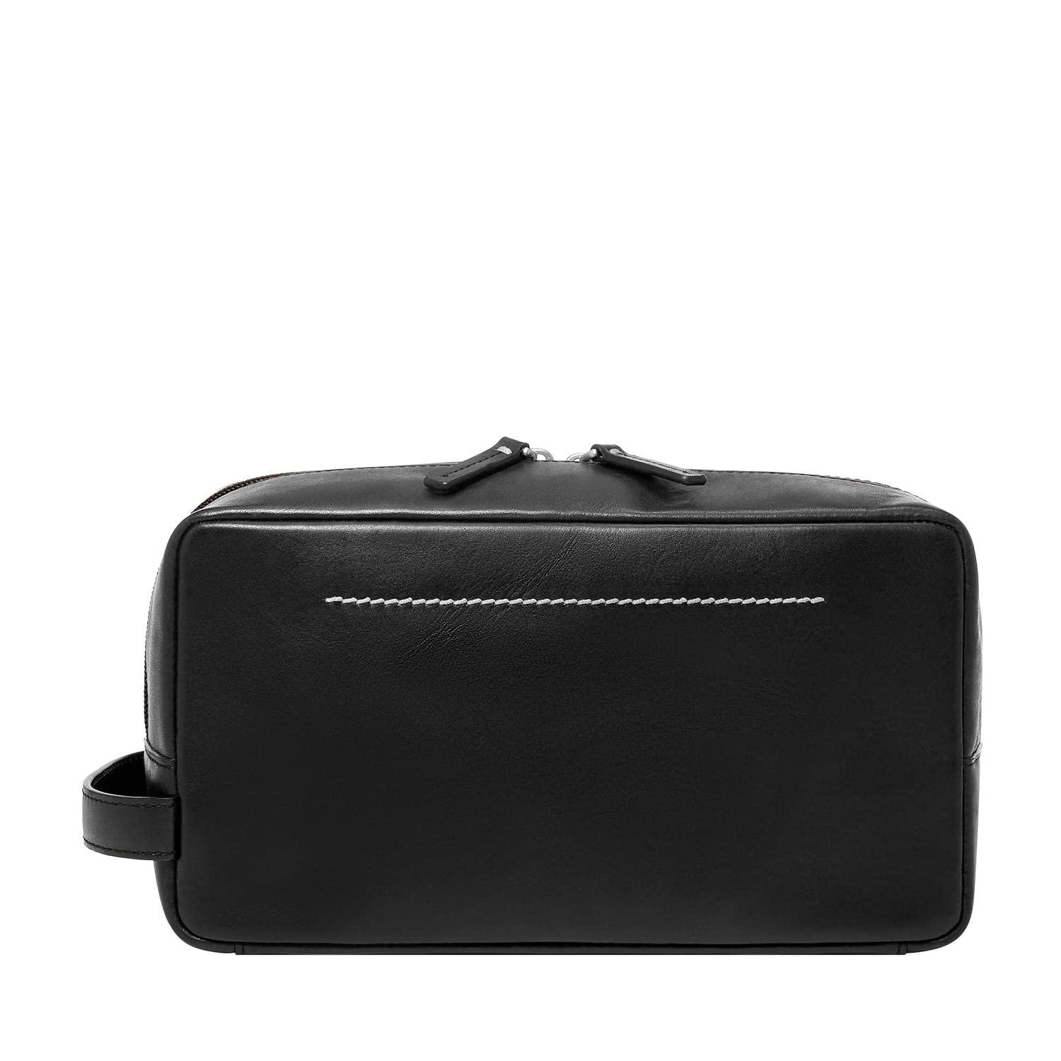 Fossil Fossil Leather Travel Toiletry Bag Shave Dopp Kit , Black (Model: MLG0779001)