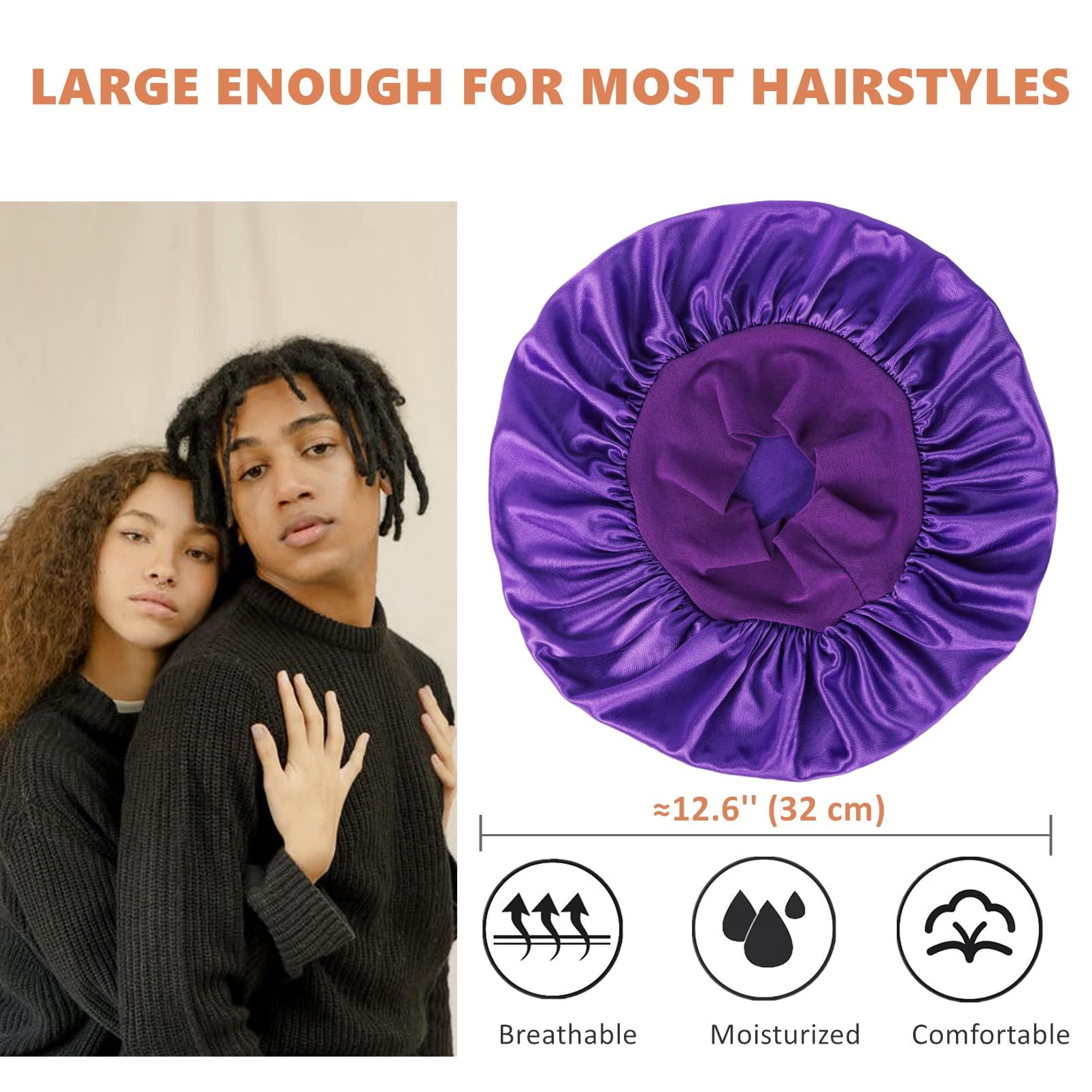 Himoswis Silk Bonnet for Men,Sleeping Bonnet for Curly Hair Men,Hair Bonnet Men for Sleeping,Matching Bonnets and Durags Set E-Purple