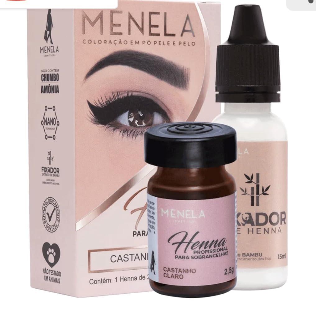 Menela MENELA Eyebrow Henna Tint - Medium Brown Henna Brow Dye with Bamboo Extract for Enhanced, Natural-Looking Brows - 2.5g Henna Powder & 15ml Fixer - Eyebrow Tint Kit