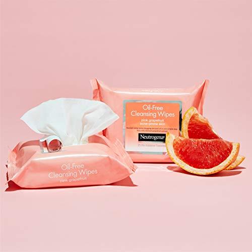 Neutrogena Neutrogena Oil Free Facial Cleansing Makeup Wipes, Disposable Acne Face Towelettes to Remove Dirt, Oil and Makeup for Acne Prone Skin, Pink Grapefruit, 25 Count