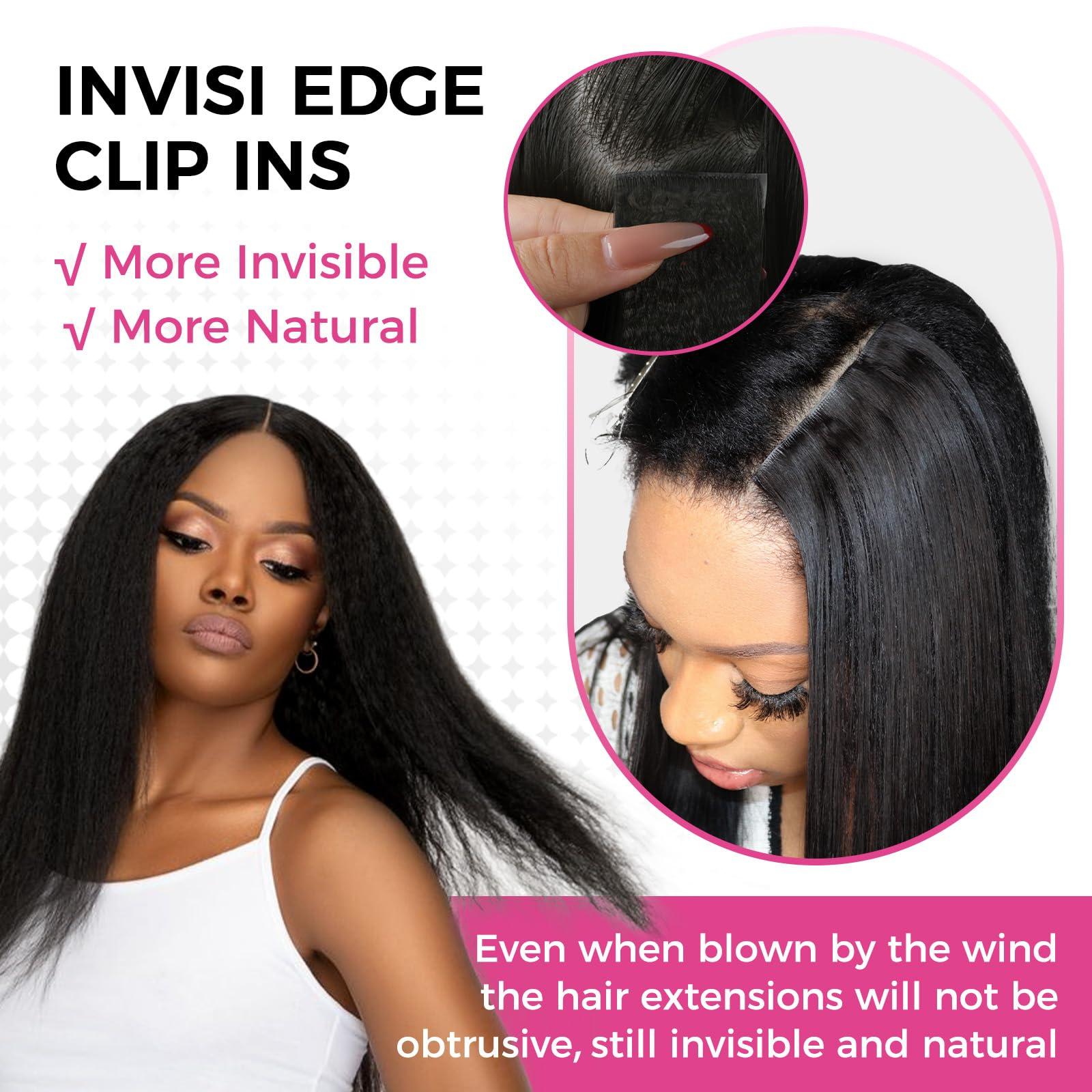 Lashey Lashey Invisi Edge Clip in Hair Extensions, 7pcs 110g 18 Inch Natural Black Seamless Clip in Hair Extensions Human Hair Kinky Straight Real Remy Human Hair