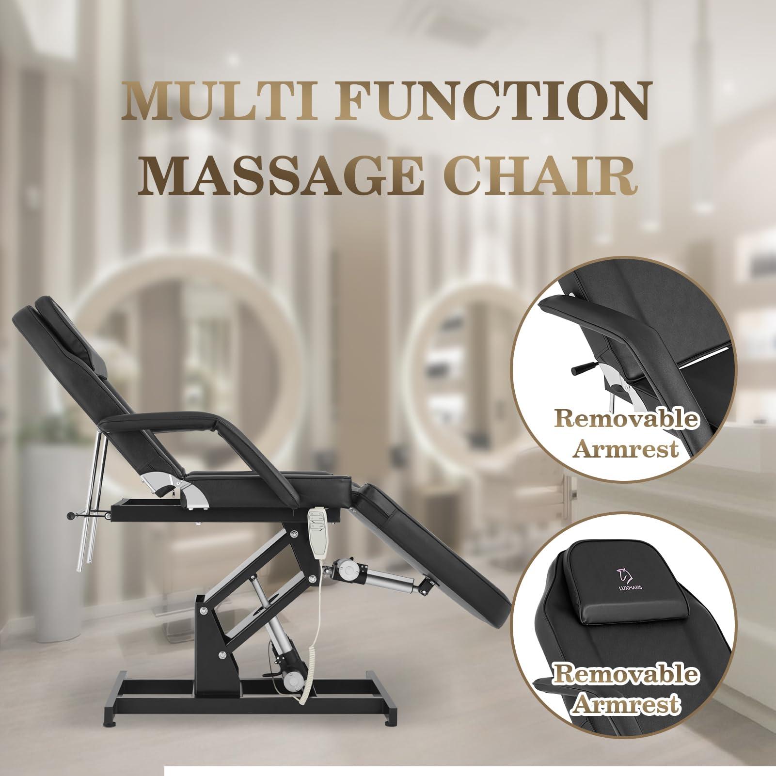 LUXMARS LUXMARS Facial Chair Electric Height Adjustable Tattoo Chair Electric Adjustable Angle Lash Bed with Hydraulic Stool for Eyelash Extensions Massage Chair Black