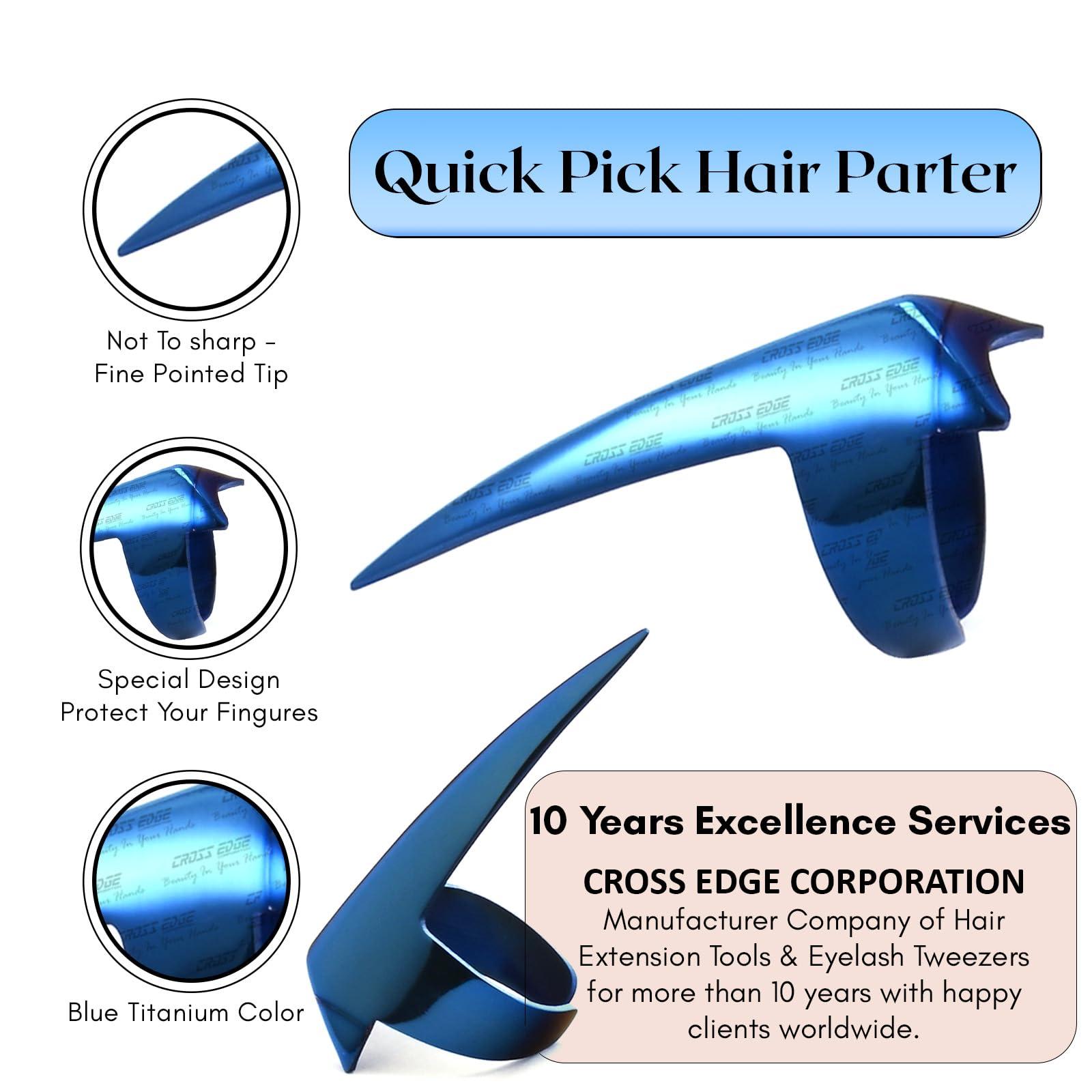 Cross Edge Corporation Quick Braid Aid Finger Parting Tool & Sectioning Rings Set- Stainless Steel Stitch Braiding Tools for Durable Dreadlocks Wig & Installation of Human Hair Loc Extensions Beader Tool (Blue Set)