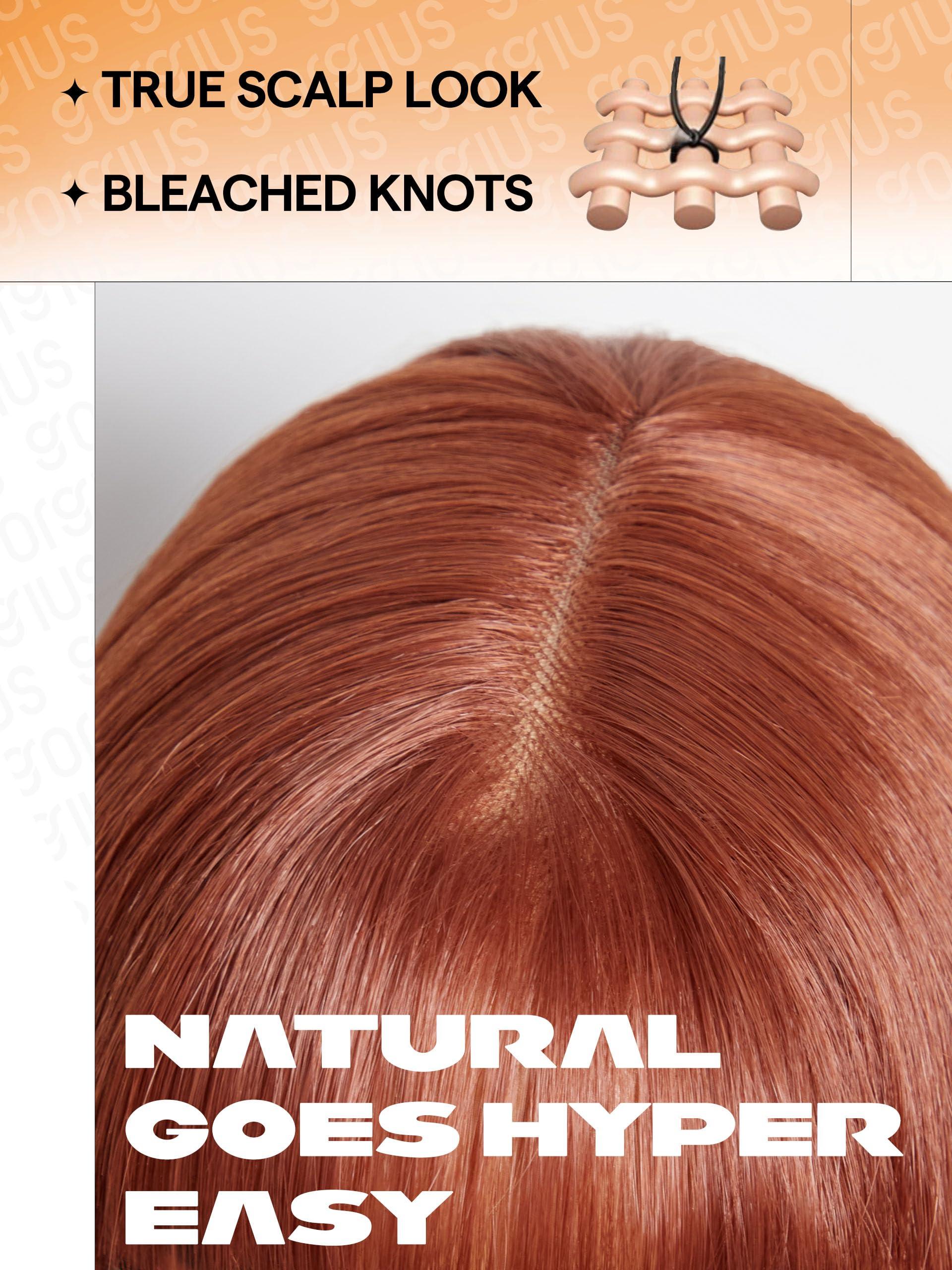 GORGIUS GORGIUS Copper Red Wig with Bangs 24 Inch Long Straight Layered Wig Glueless Curtain Bang Wig with Realistic Lace Scalp Put On & Go Bangs Wig For Beginner