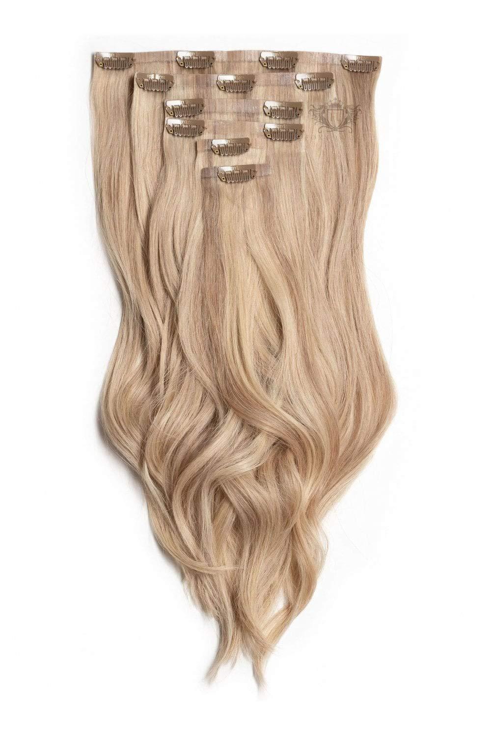 Foxy Locks Latte Blonde - Elegant 16" Seamless Clip In Human Hair Extensions 150g