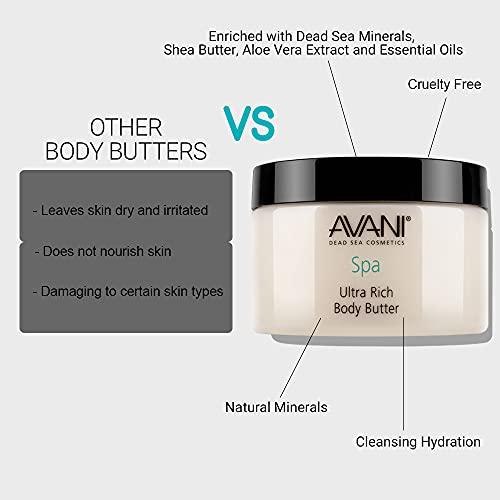 AVANI Dead Sea Cosmetics Avani Ultra Rich Body Butter - Dead Sea Salt, Aloe Vera, Vitamin E, Shea, Jojoba, Sunflower, Olive Essential Oil - Natural Exfoliating & Moisturizing Butter for All Skin Types - Citrus/Vanilla