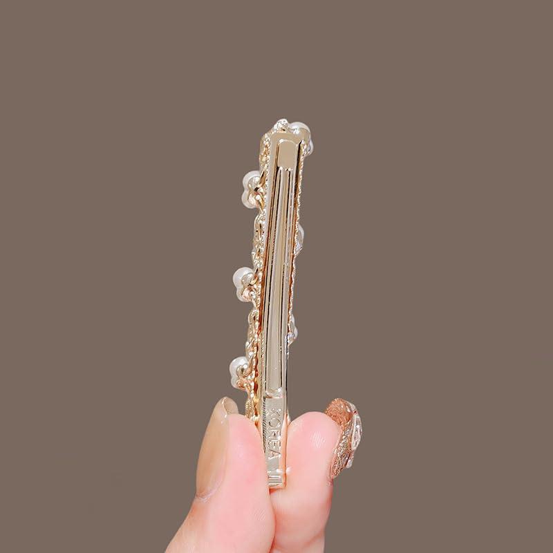 vhjgujtuy Generic Delicate rhine-diamond flower hairpin Side clip Forehead broken bangs Clip Sweet maiden duck beak clip hairpin hair accessories, Gold