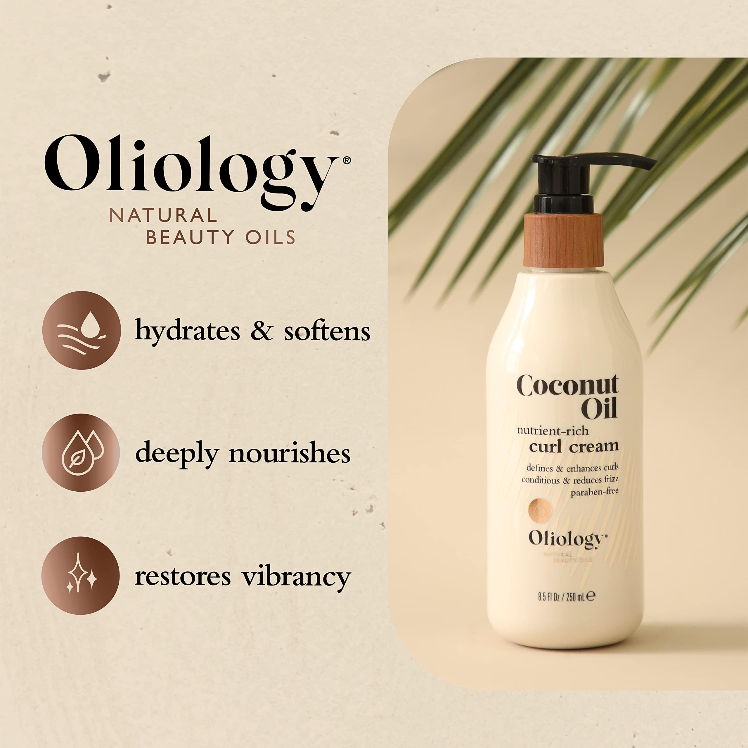 Oliology Oliology Coconut Oil Curl Cream - Defines & Enhances Curls & Waves | Botanically Infused | Conditions & Reduces Frizz | Made in USA, Cruelty Free & Paraben Free (8.5oz)