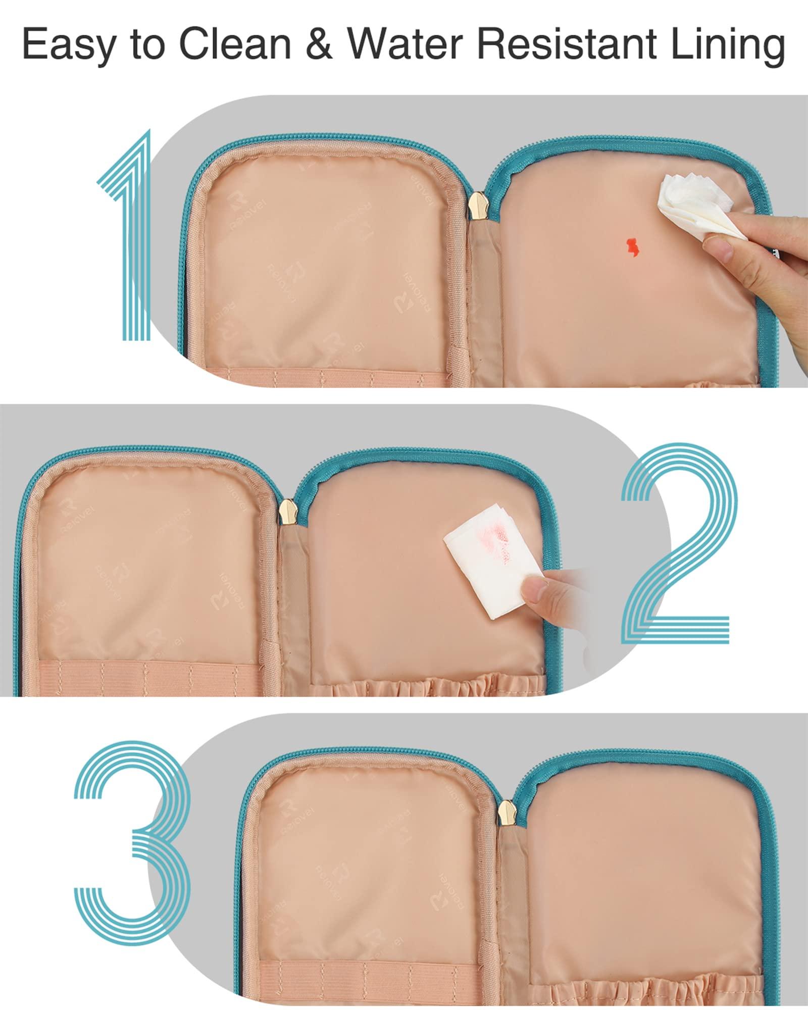 Relavel Relavel Makeup Bag Small Travel Cosmetic Bag for Women Girls Makeup Brushes Bag Portable 2 Layer Cosmetic Case Brush Organizer Christmas (Blue)