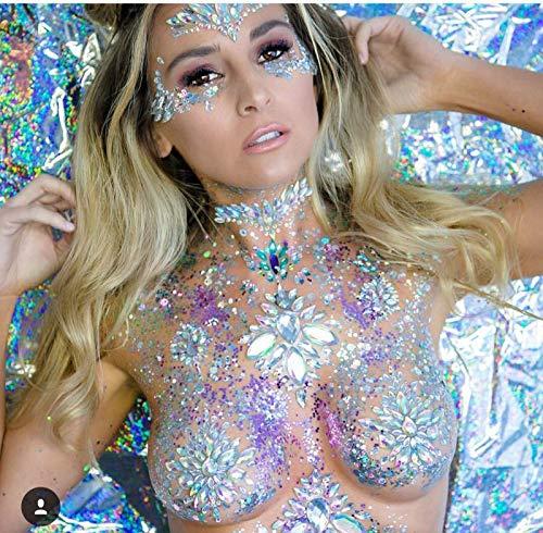 ARTEM 3 Sheets Breast Jewels Tattoo Rhinestone Stickers Body Gems Glitter Self-Adhesive Chest Decals Crystal Flash Mermaid Bindi Gemstone Decoration for Women Music Rave Party, Halloween, Carnival