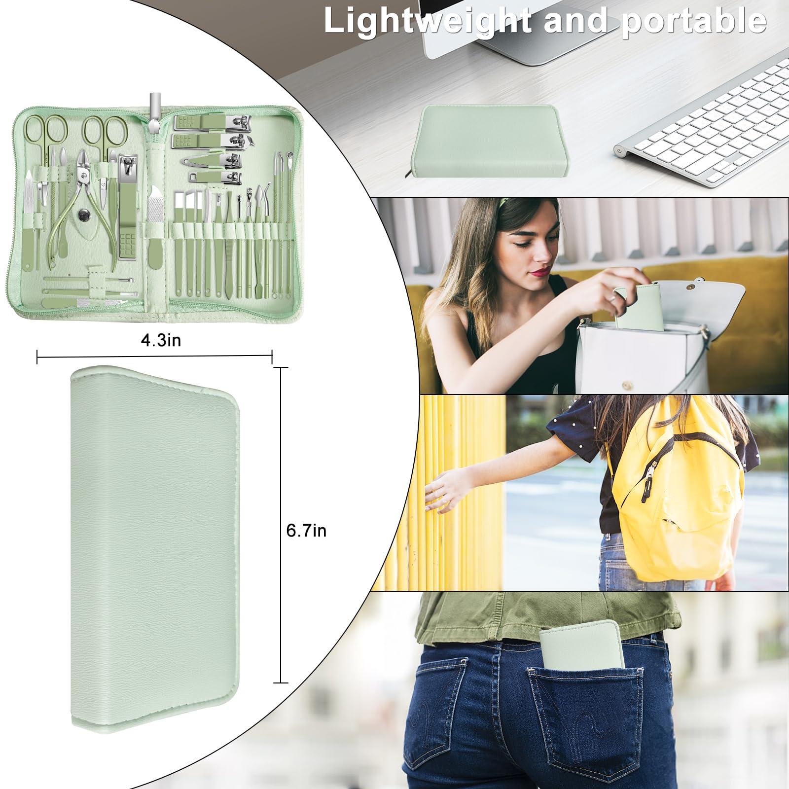 Andrea Manicure kit Personal Care Mens Grooming Kit, 30 in 1 Professional Nails Kit Pedicure Kit, Nail Clippers for Men and Nail Tools Portable Set, with Luxurious Travel Case (Green)