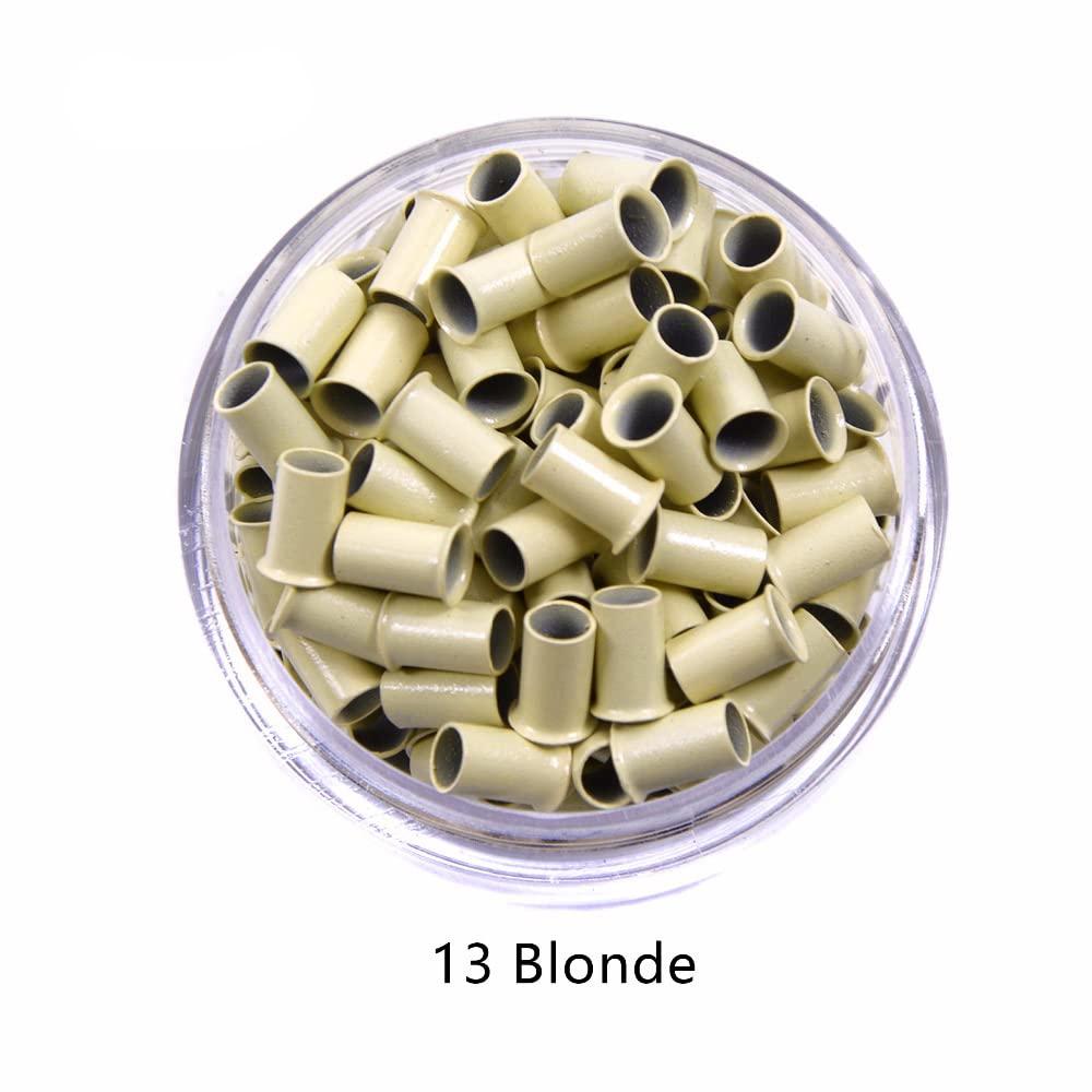 YANTAISIYU 1000 Pcs Flare Euro Lock Copper Tubes Micro Rings Links Beads for I-Tip Human Hair Extensions 3.4x3.0X6.0mm (Blonde)