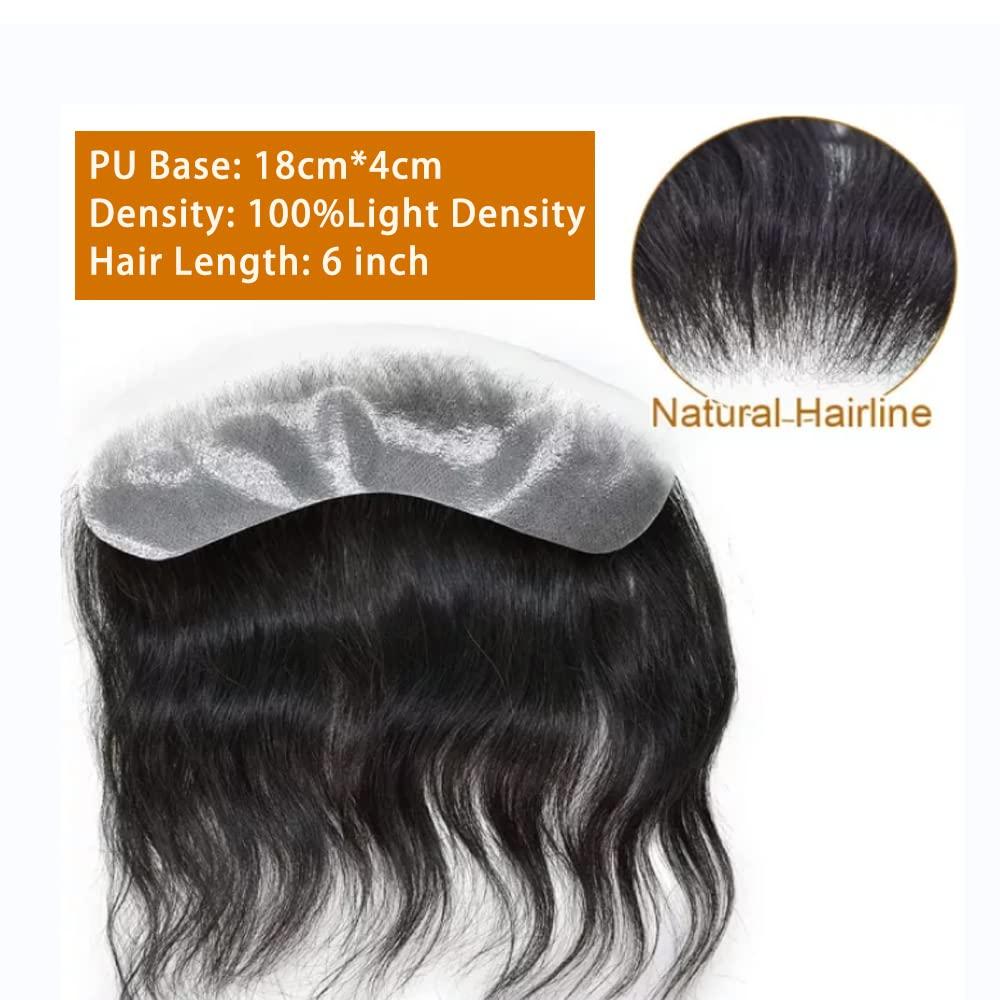 Hair Wonders Mens Hairline Toupee Human Hair Forehead Hairline Replacement Hairpiece For Men Hair Patch For Hairline Extension Mens Hair Piece For Hairline (18cm X 4cm, 2 DARKEST BROWN-100% Light Medium Density)