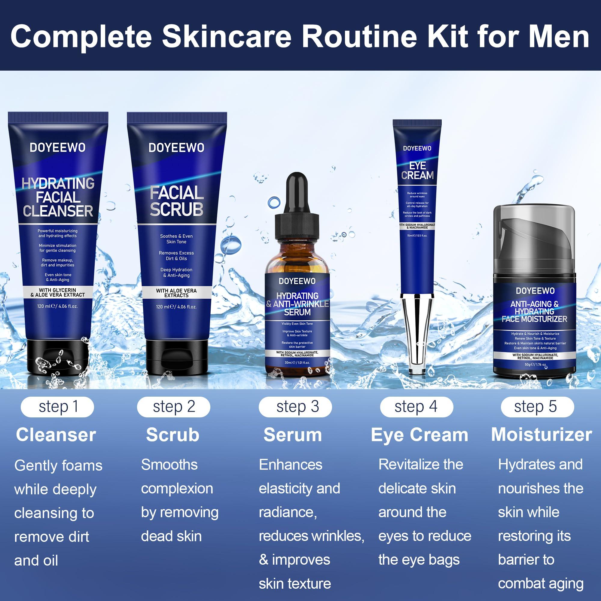 DOYEEWO Skin Care for Men,Professional Mens Skin Care Set for Hydrating,Anti-Aging & Wrinkle Facial Skin Care Routine Kit,Christmas Valentines Fathers Birthday Gifts for Men Him Dad Father Boyfriend Husband